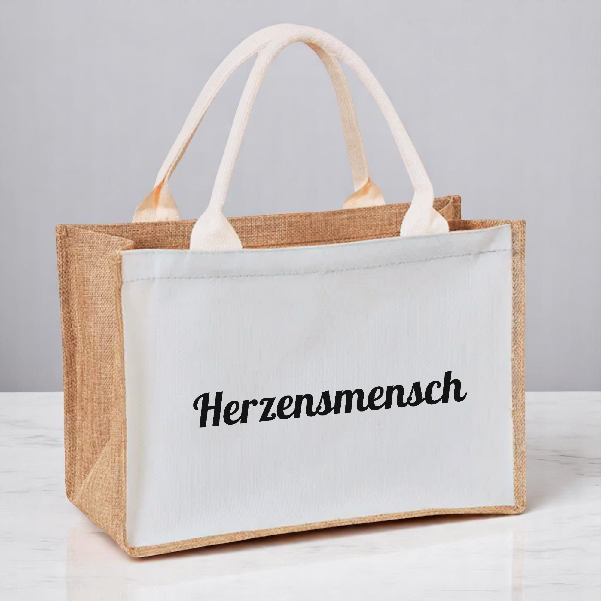 Personalisierbare Jutetasche mit Wunschtext 