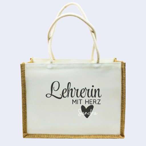 Personalisierte Jutetasche – Lehrerin mit Herz