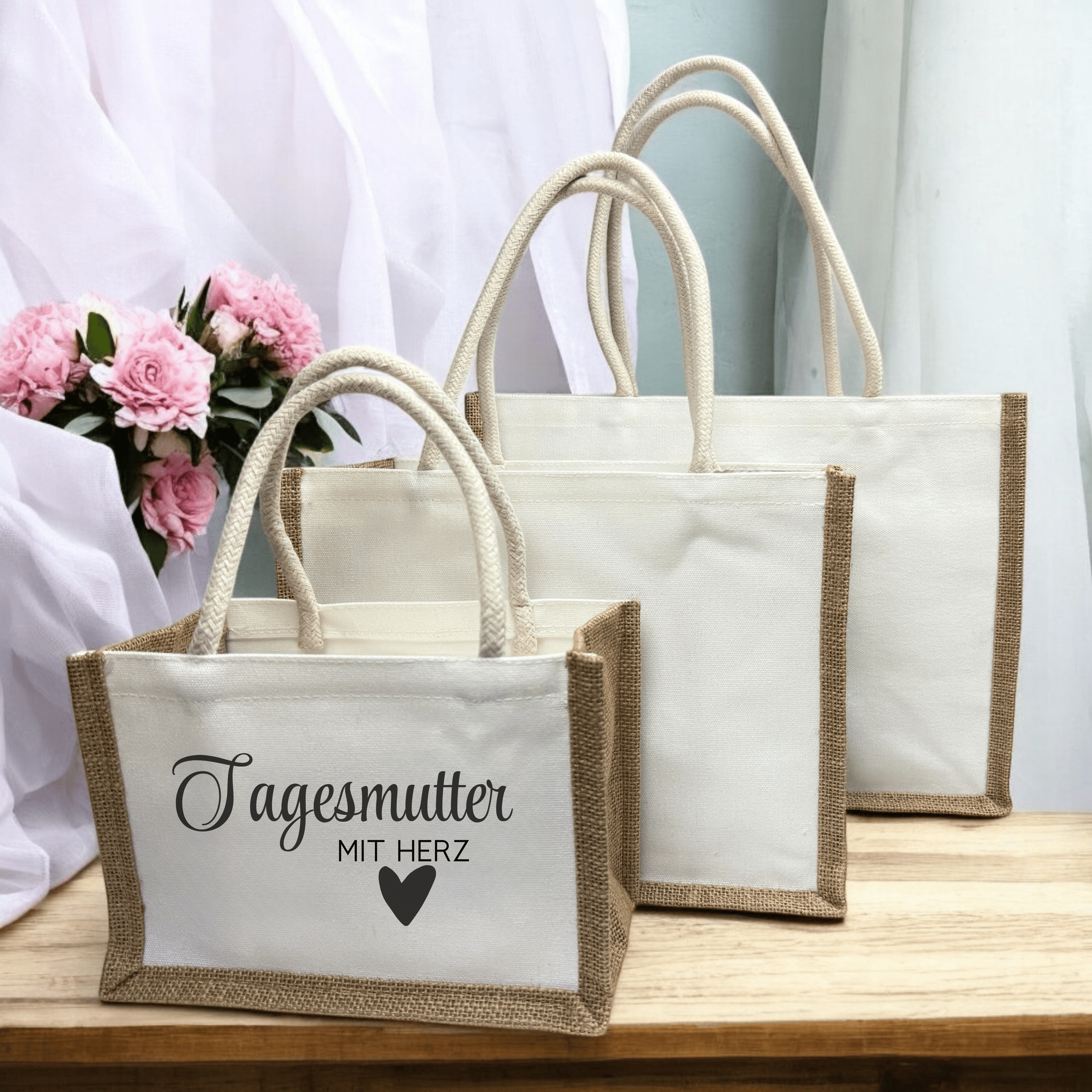 Personalisierte Jutetasche – Lehrerin mit Herz