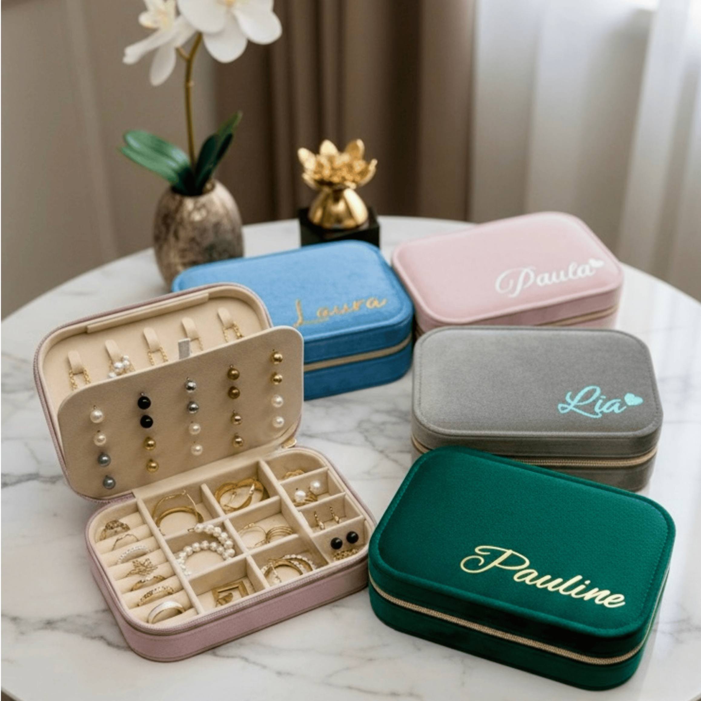 Personalisierte Schmuckkästchen aus Samt