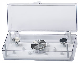 Caja de estireno transparente de tamaño mediano para 11 posiciones de SEM estándar de Ø12,7 mm