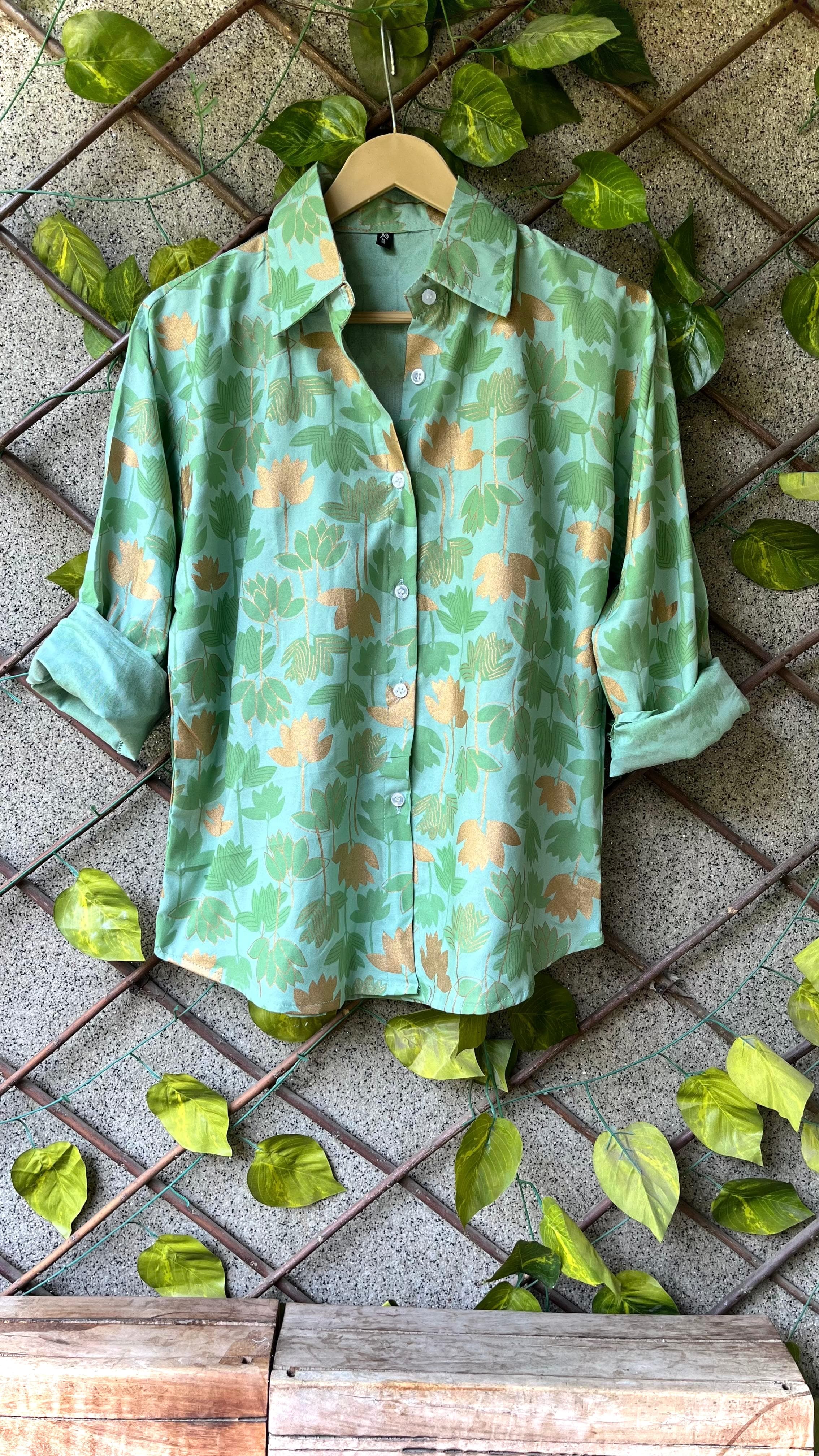 Green Floral Button-Up Shirt