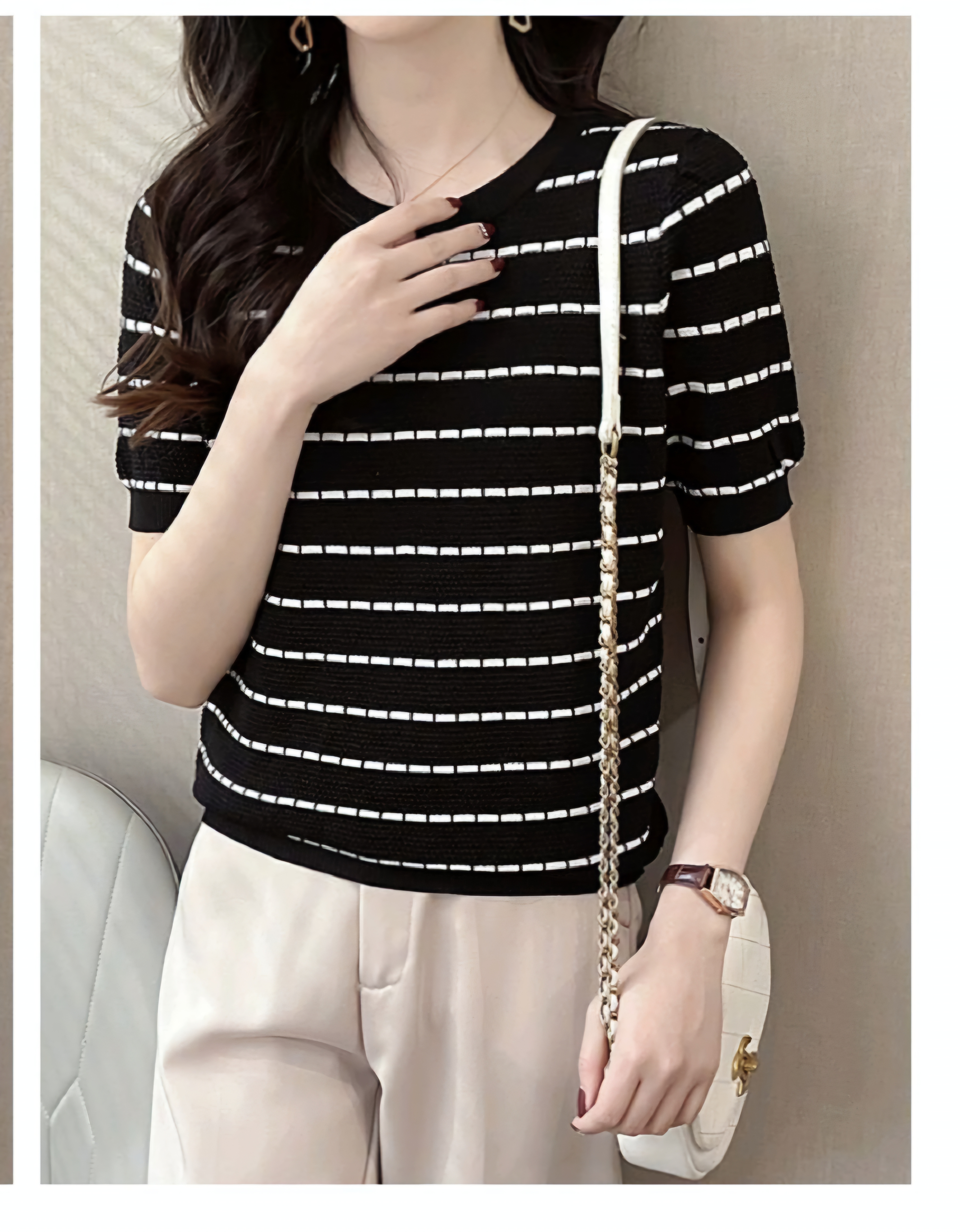 Striped Round Neck Knit Top