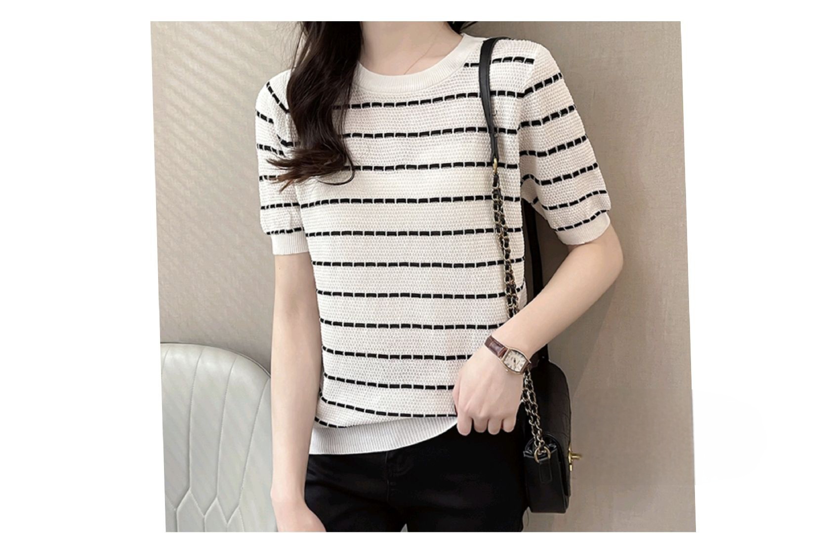 Striped Round Neck Knit Top