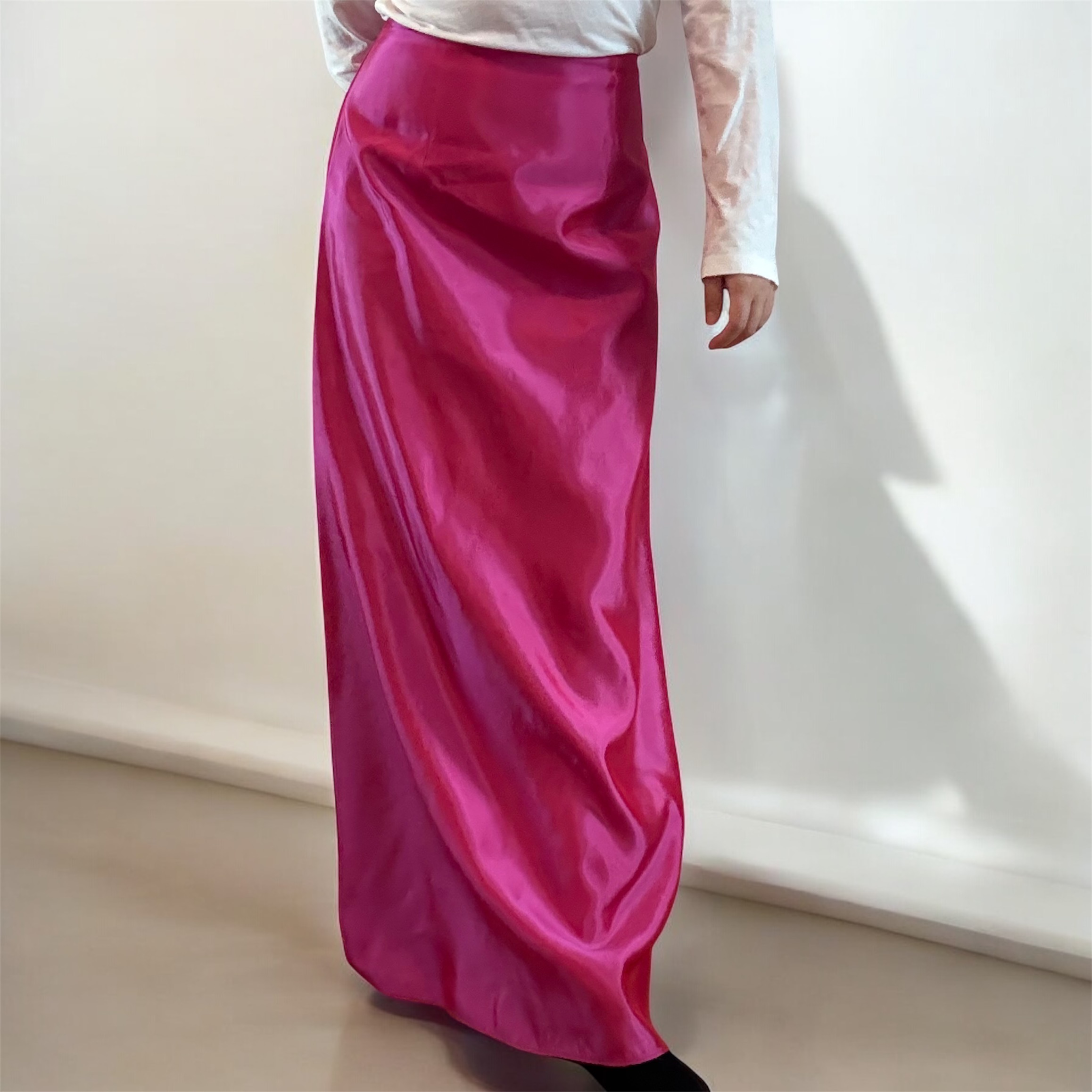 Pink Fuchsia Silk Taffeta Maxi Skirt