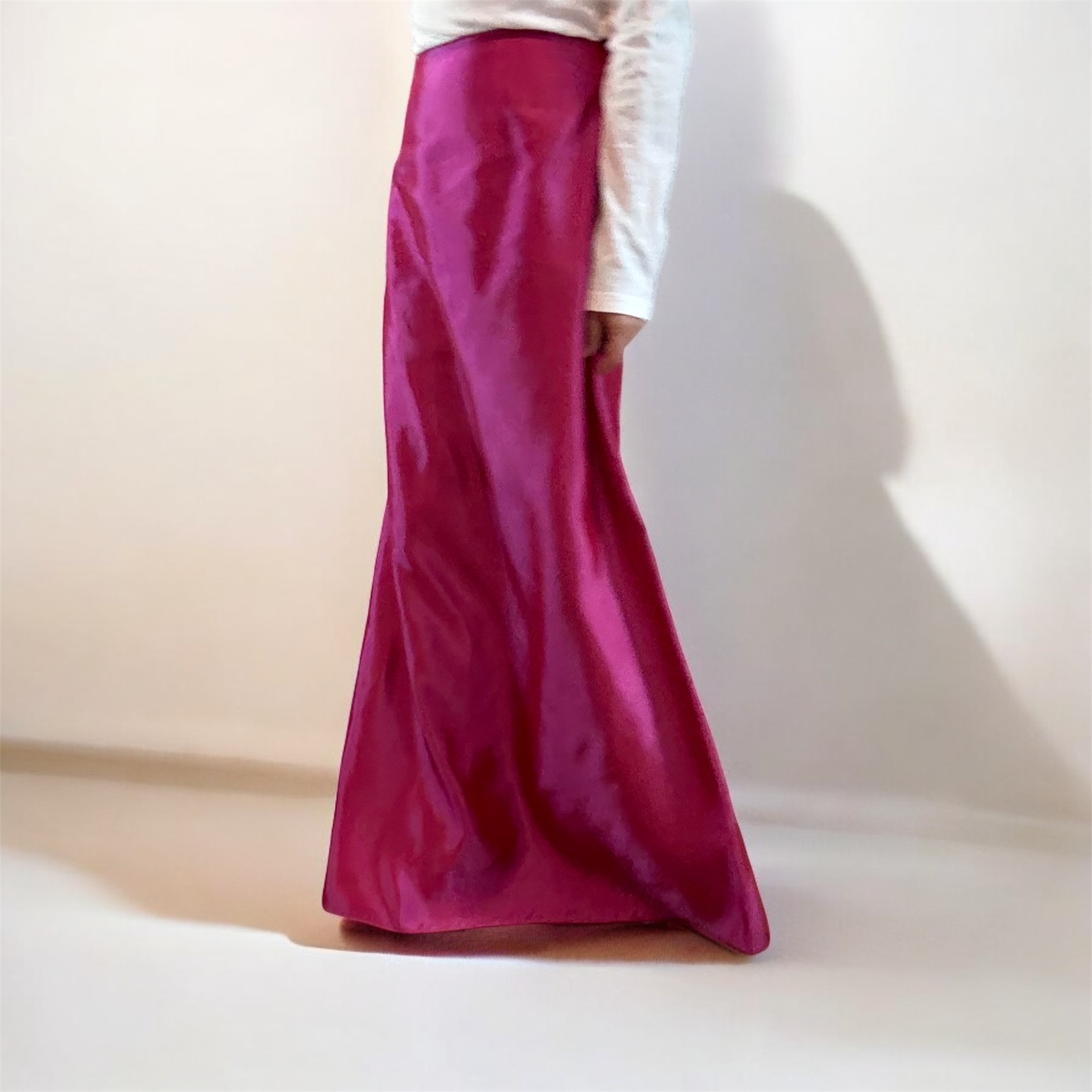 Pink Fuchsia Silk Taffeta Maxi Skirt