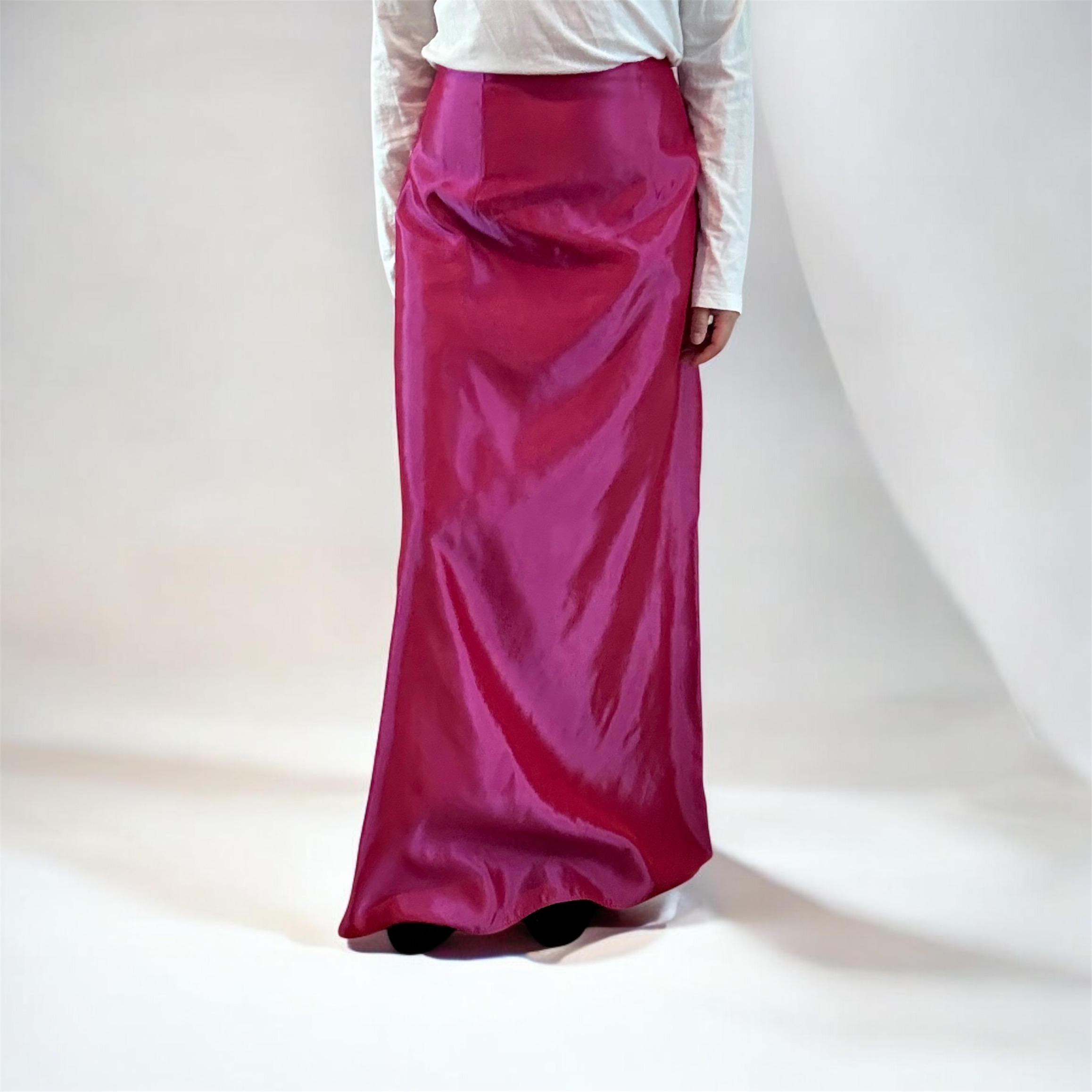 Pink Fuchsia Silk Taffeta Maxi Skirt