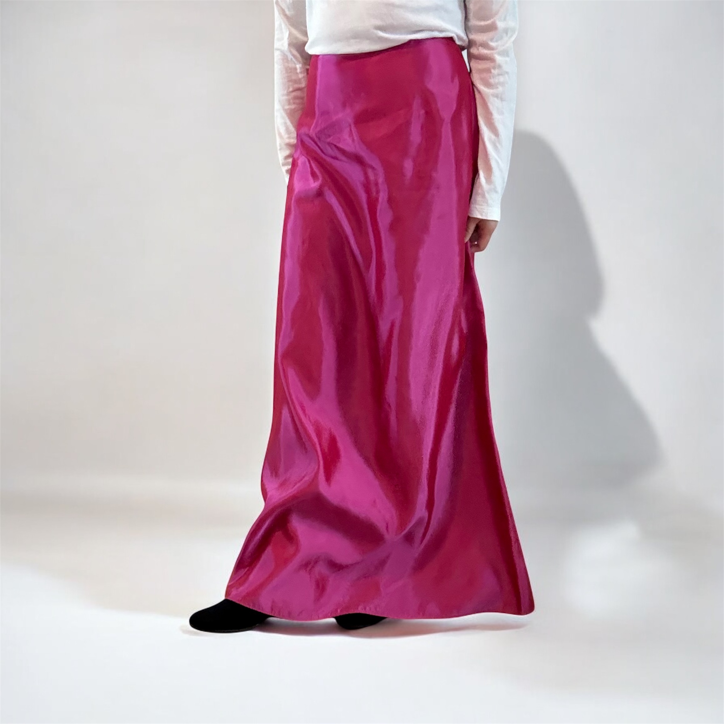 Pink Fuchsia Silk Taffeta Maxi Skirt