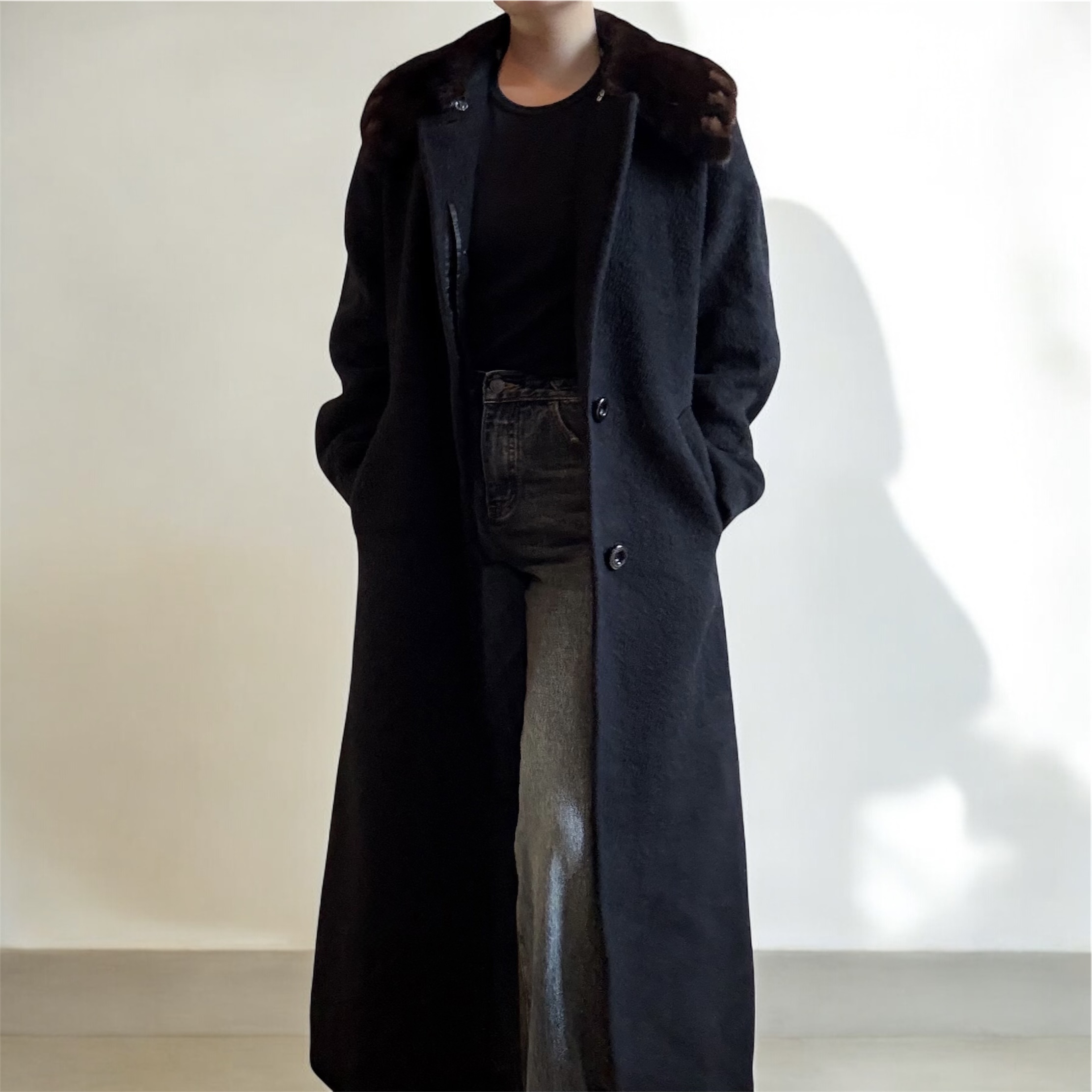 Mink Fur Peter Pan Collar - Wool Maxi Coat