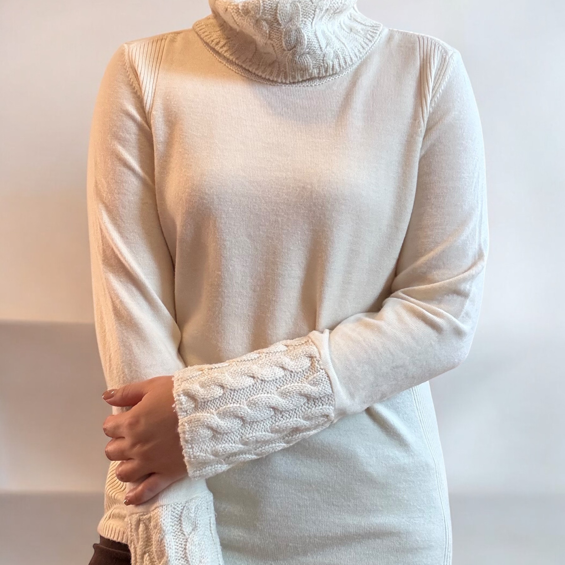 Ivory Wool Cable Knit Turtleneck