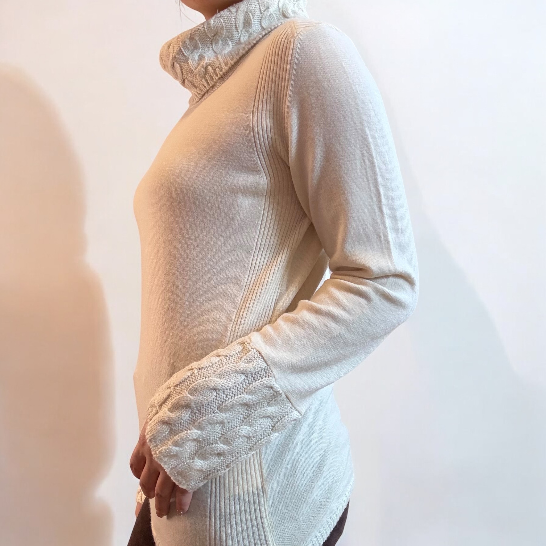 Ivory Wool Cable Knit Turtleneck