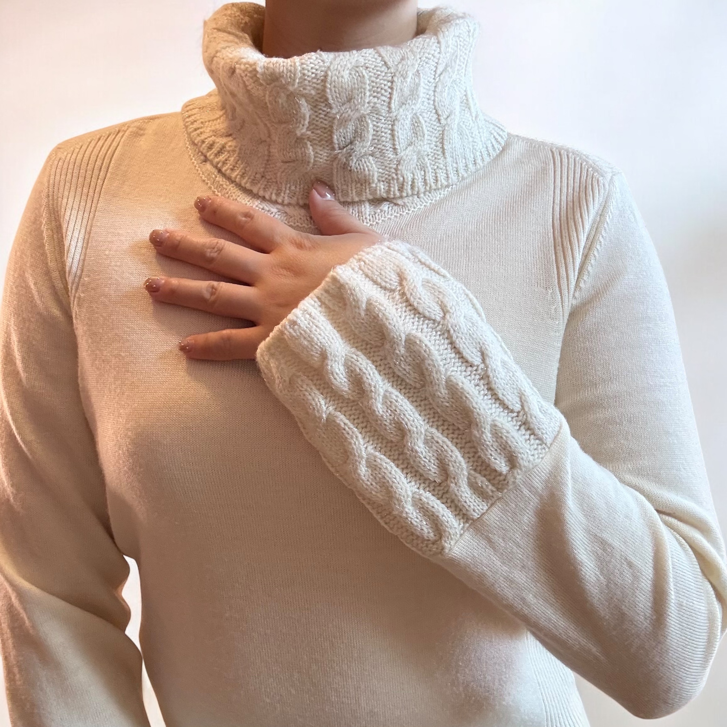 Ivory Wool Cable Knit Turtleneck