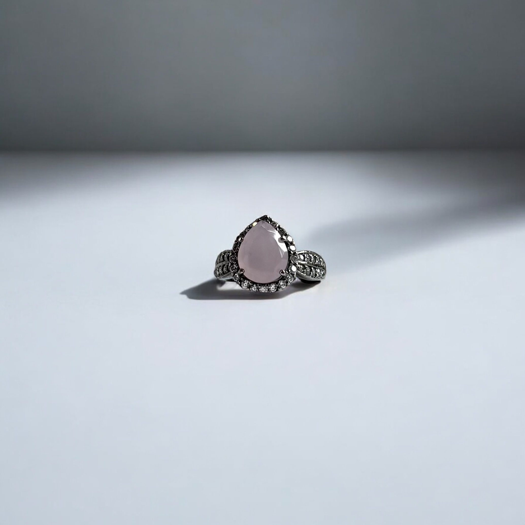 Pink Quartz 18K Black Gold Size 5 Ring