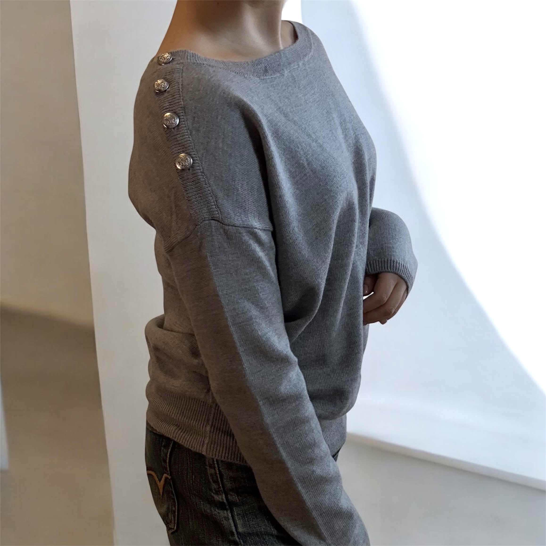 100% Wool Grey Button Sweater