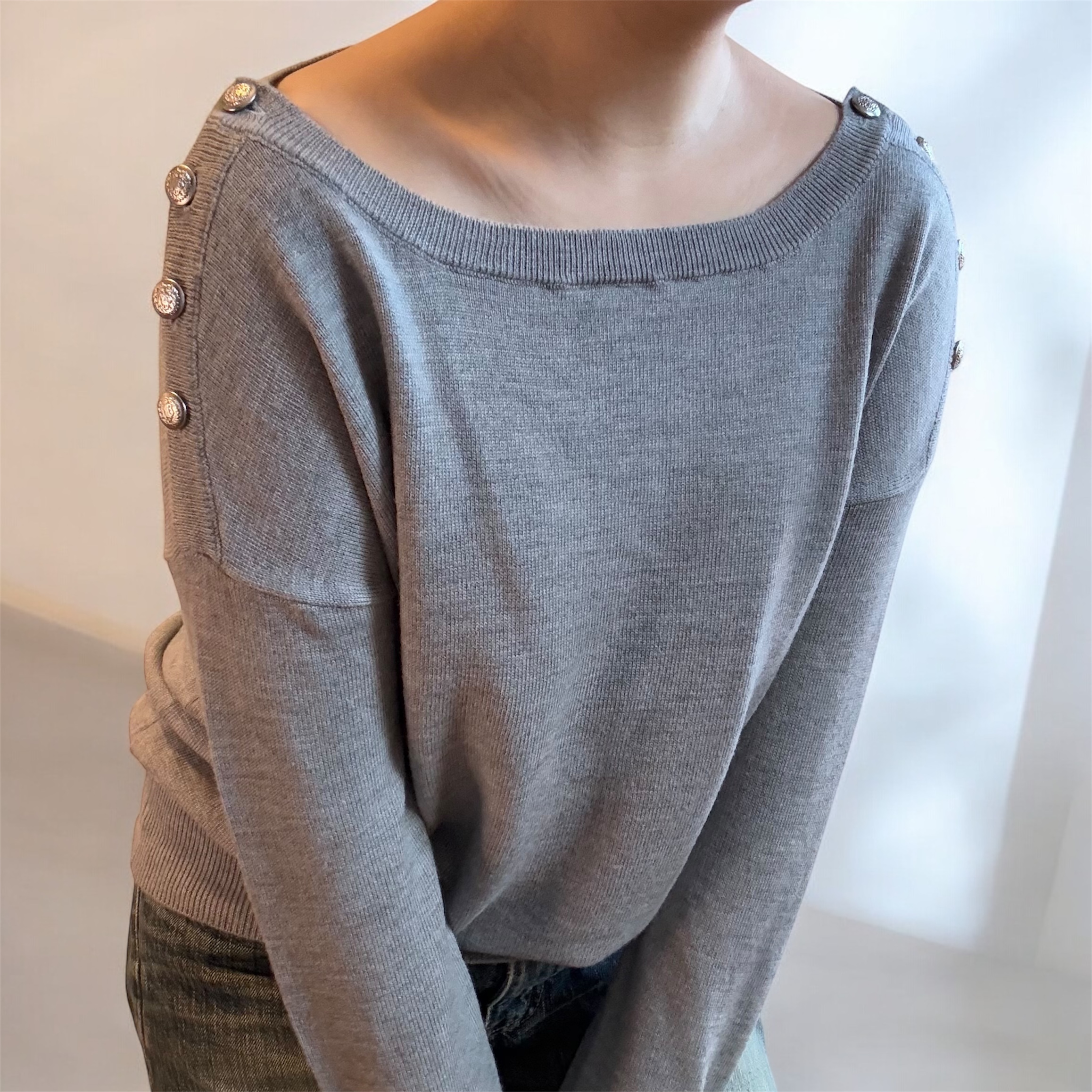 100% Wool Grey Button Sweater