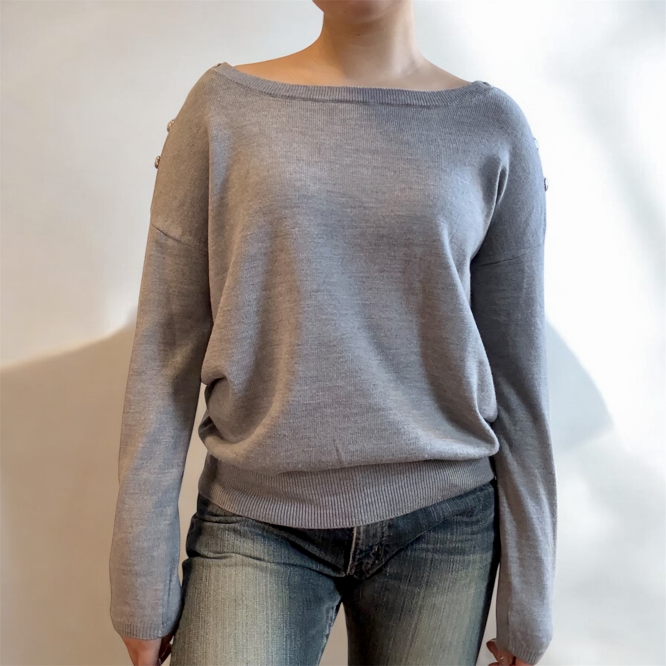 100% Wool Grey Button Sweater