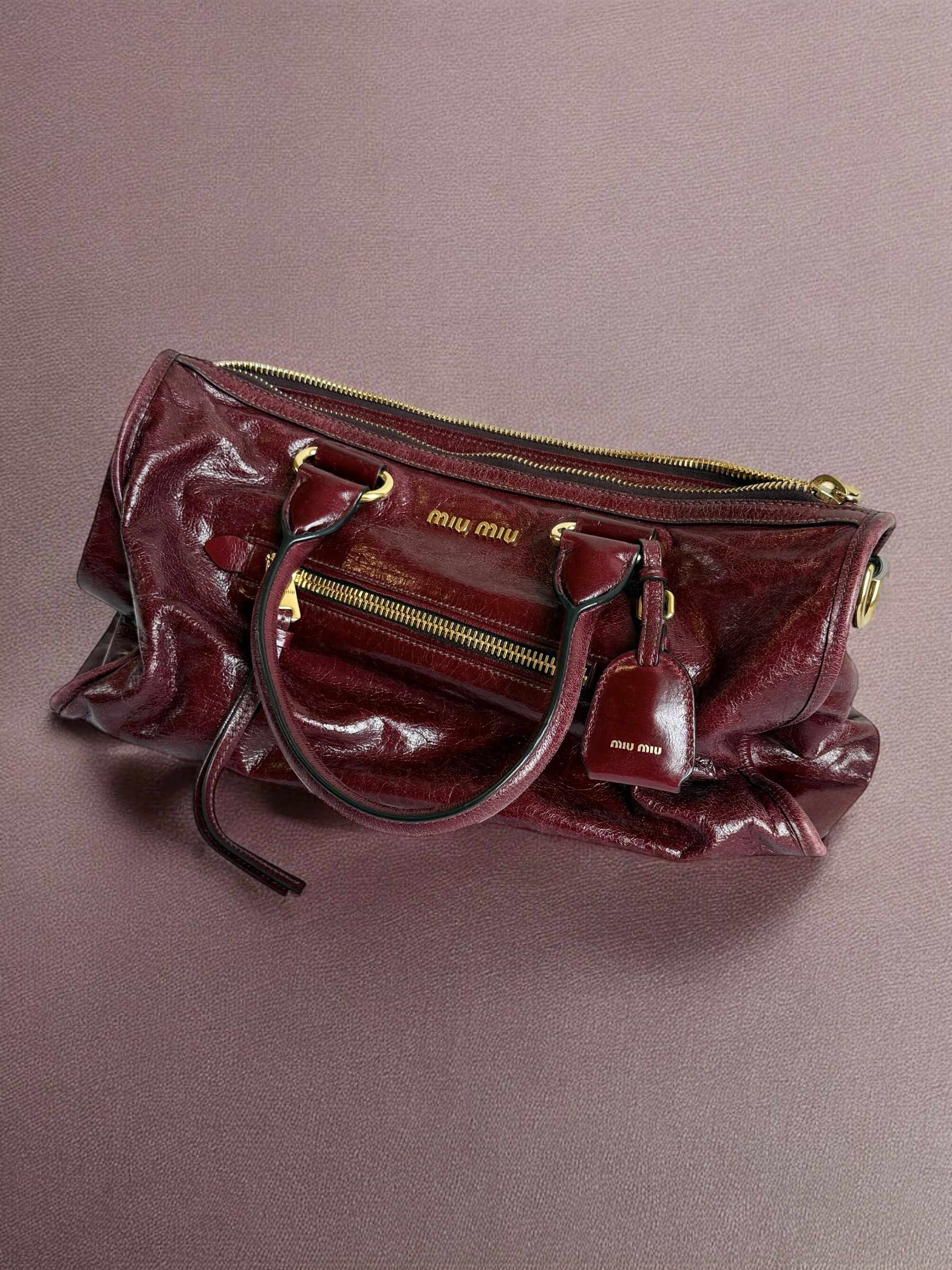 Miu Miu Cherry Red Vitello Shine Tote