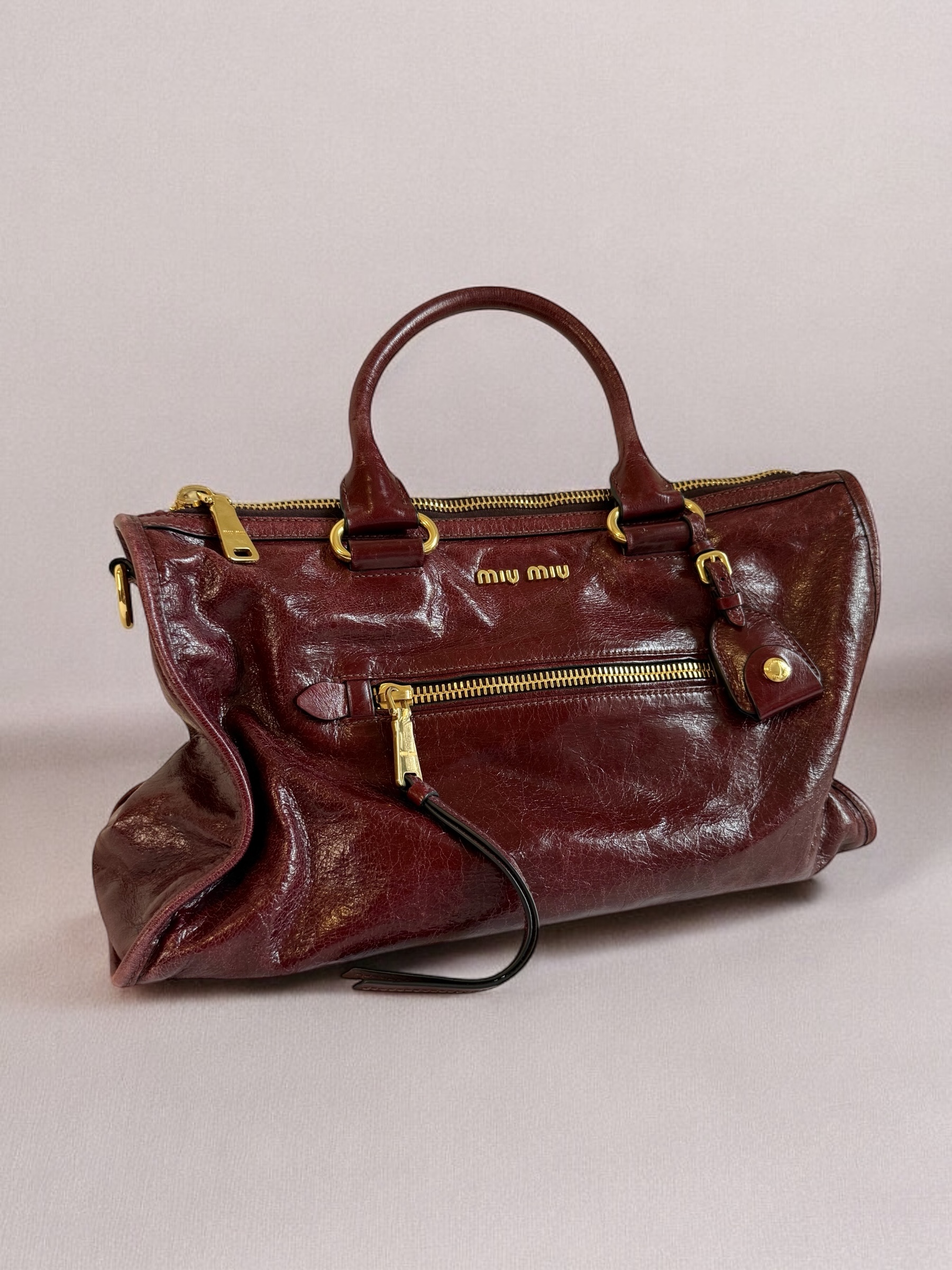 Miu Miu Cherry Red Vitello Shine Tote