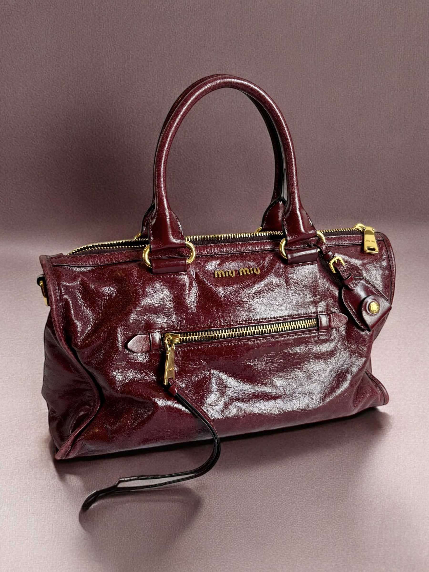 Miu Miu Cherry Red Vitello Shine Tote