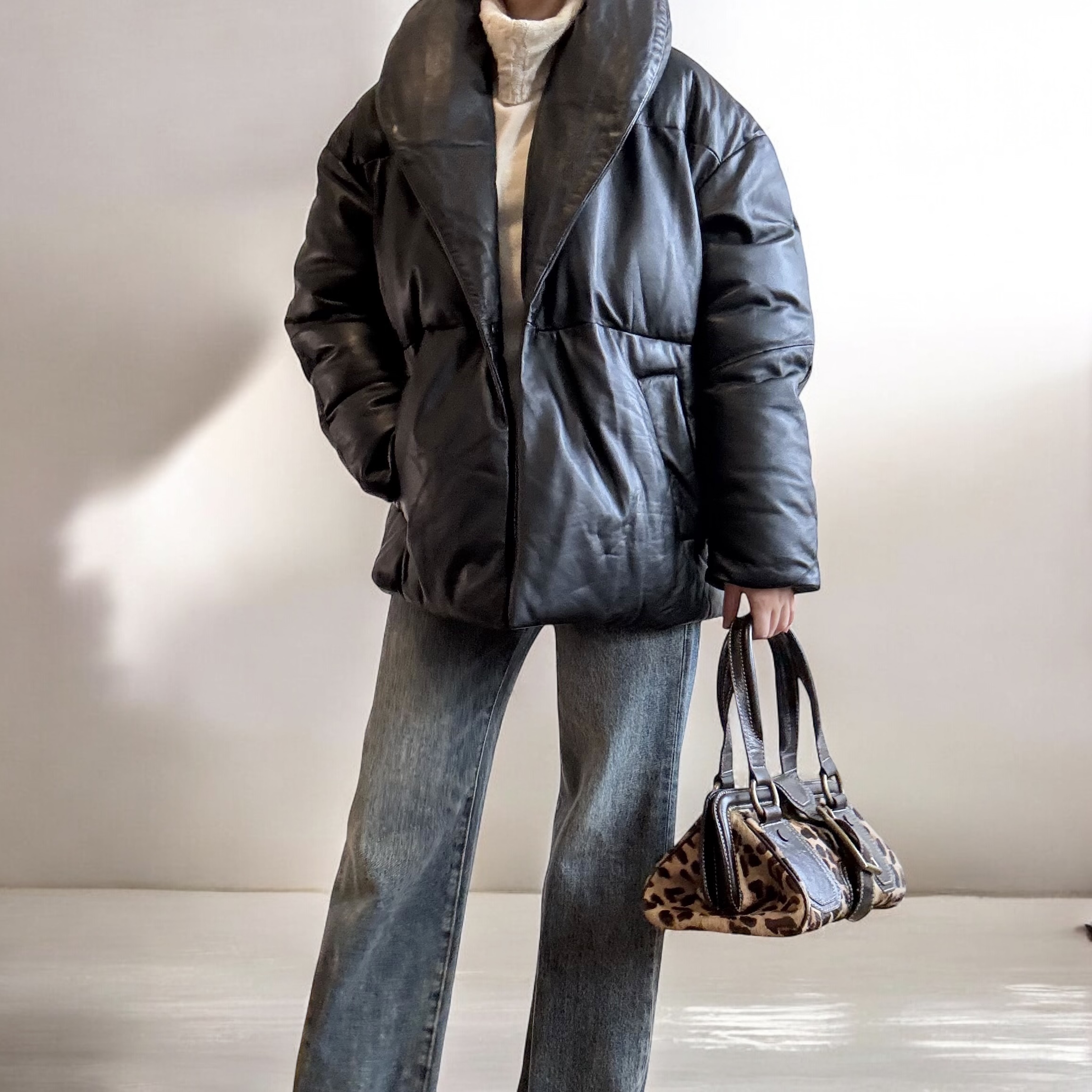 Karen Millen Lambskin Leather Down Jacket