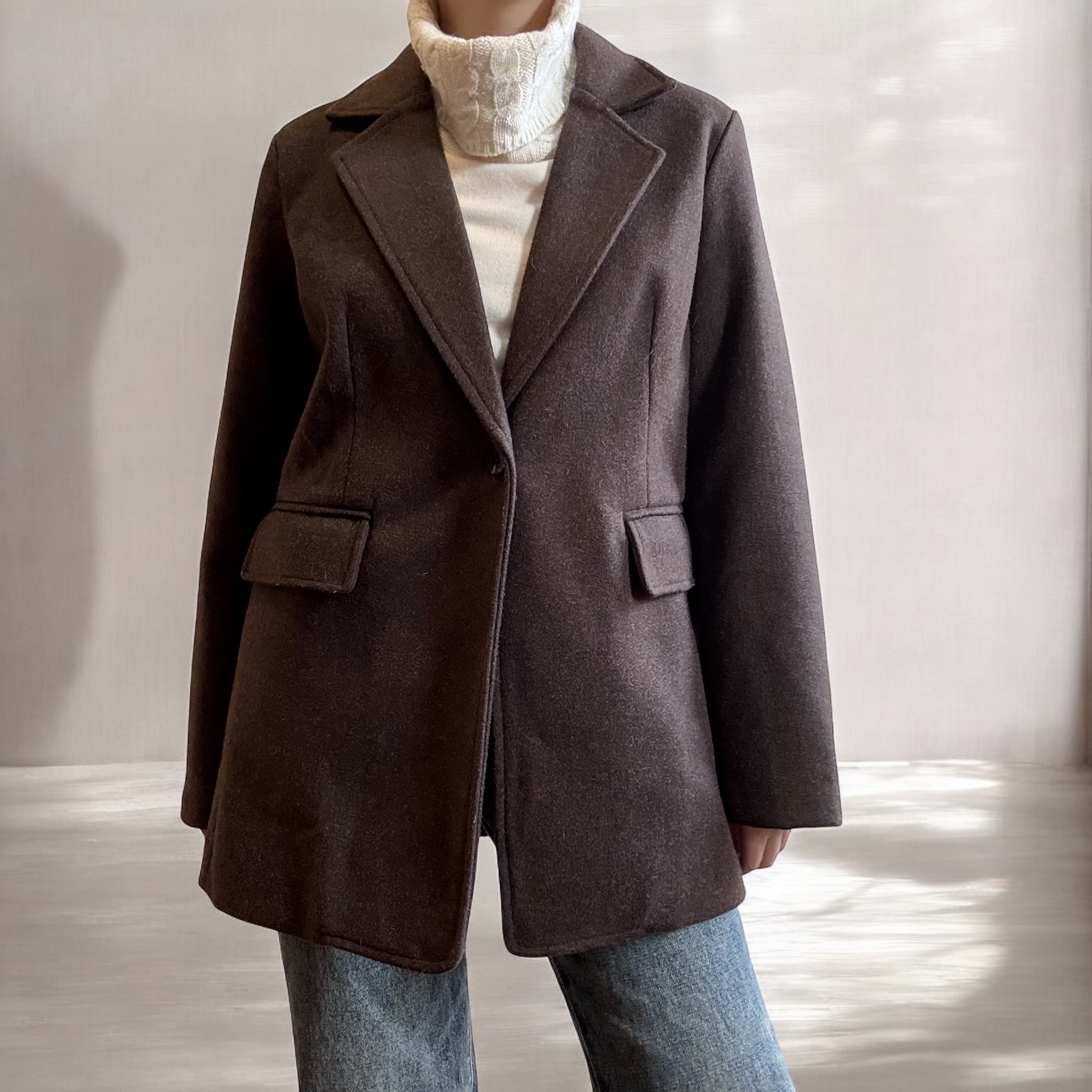 Chocolate Brown Wool Blazer Coat