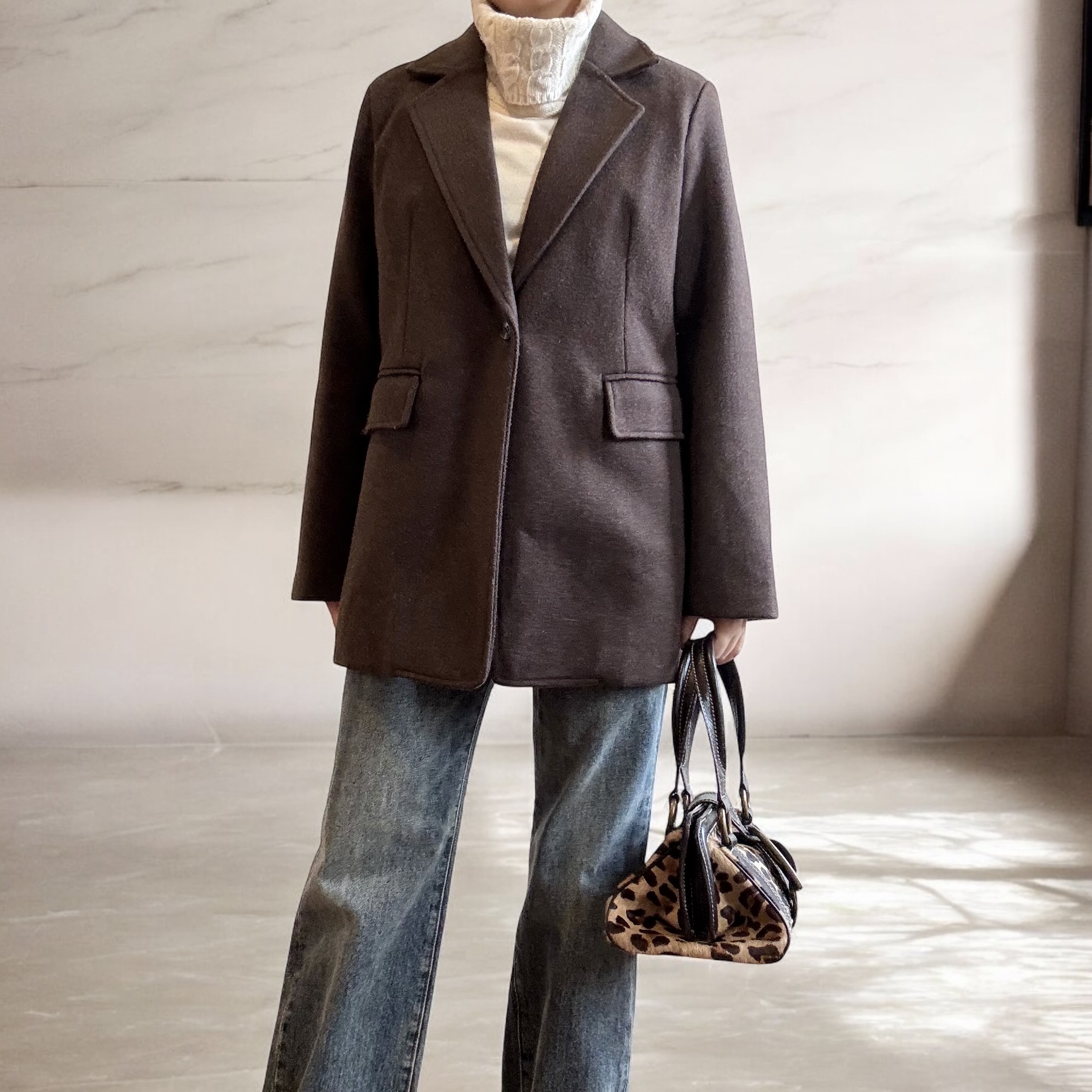 Chocolate Brown Wool Blazer Coat