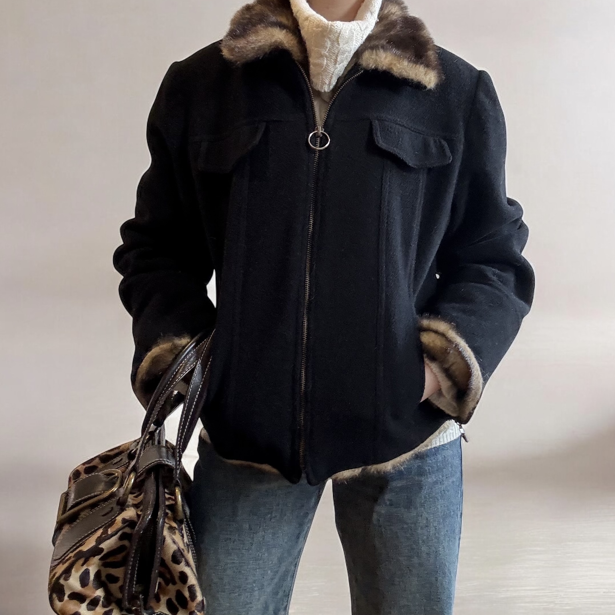100% Wool Fur Bomber