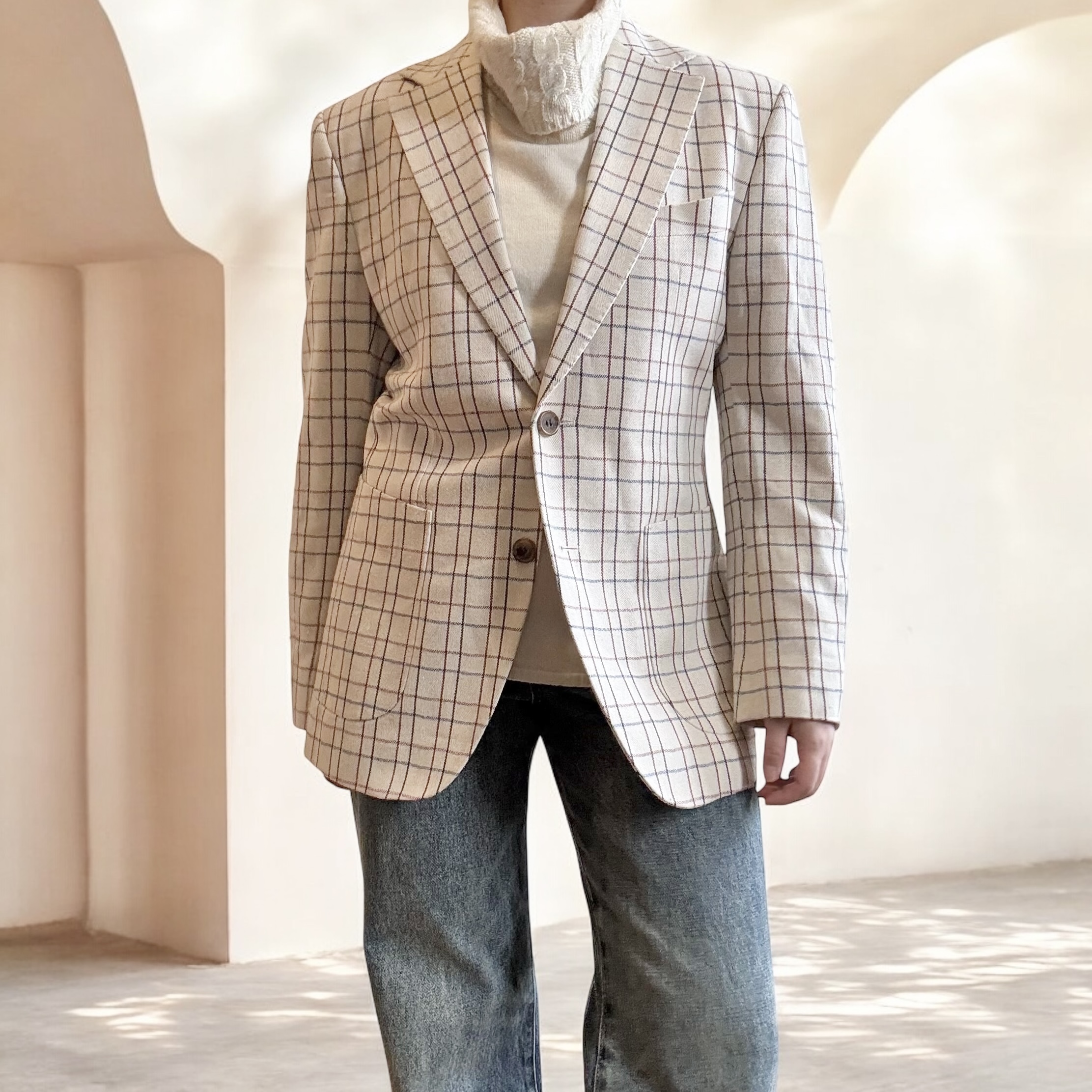 Tailored Checkered Wool Blazer