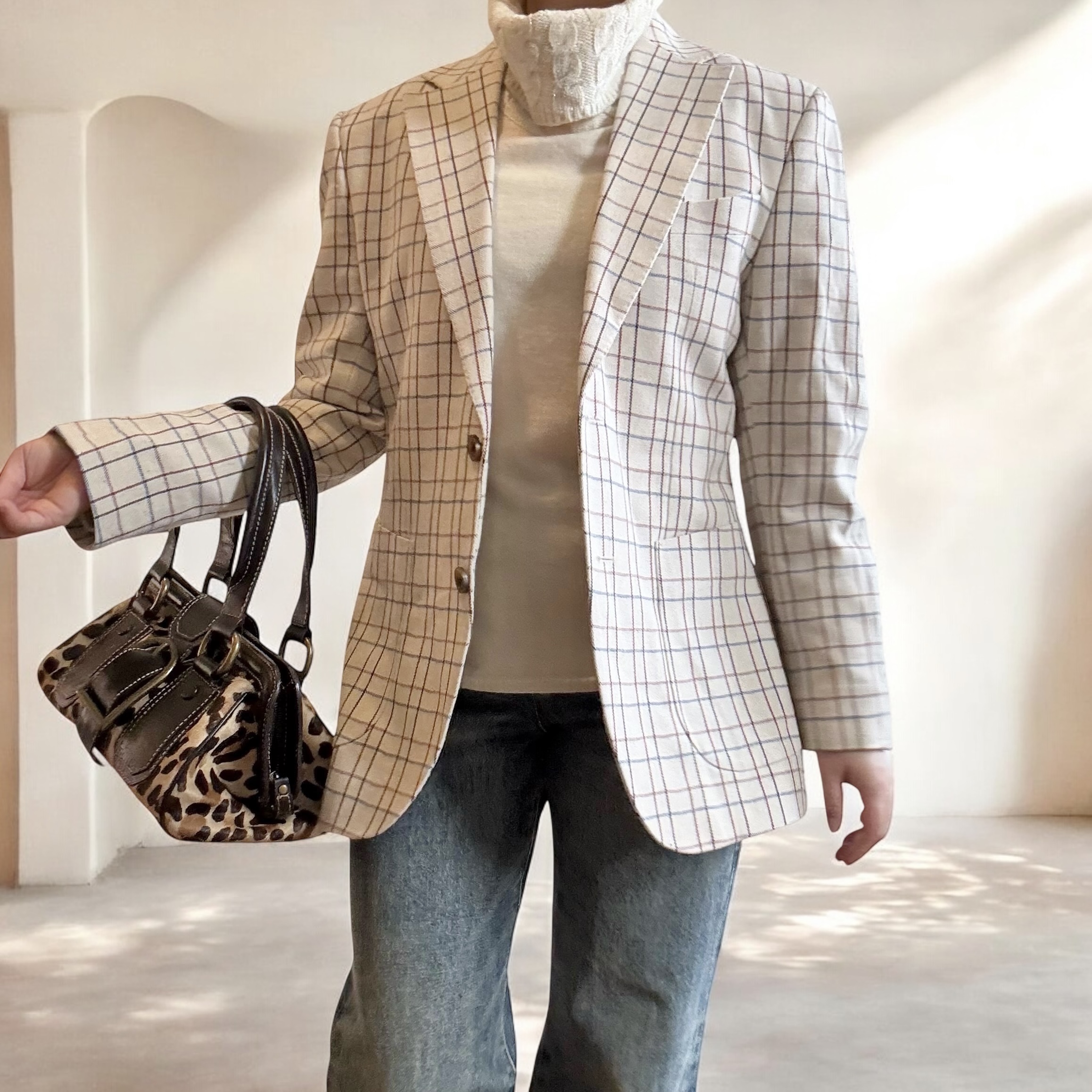 Tailored Checkered Wool Blazer