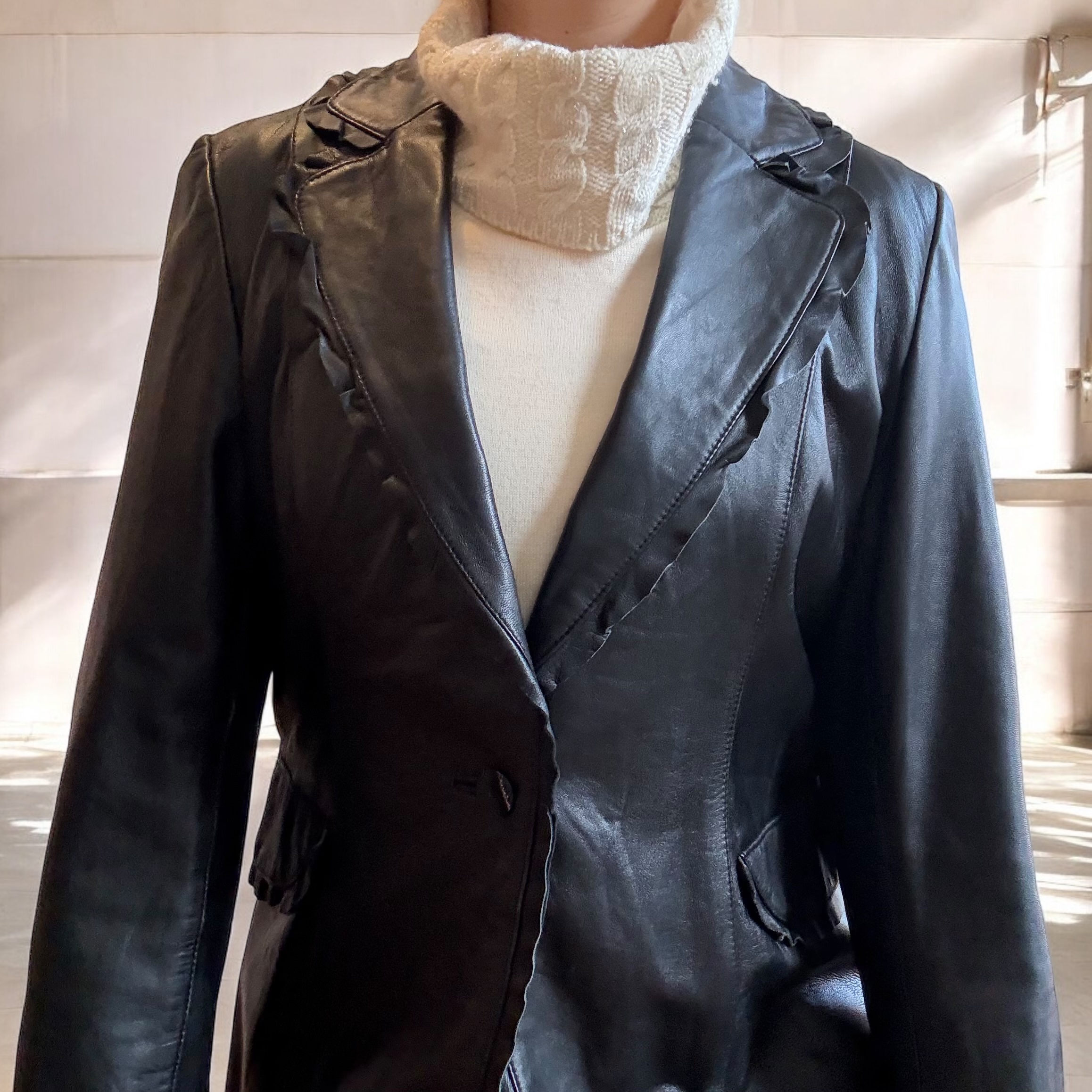 Ruffled Lambskin Leather Blazer