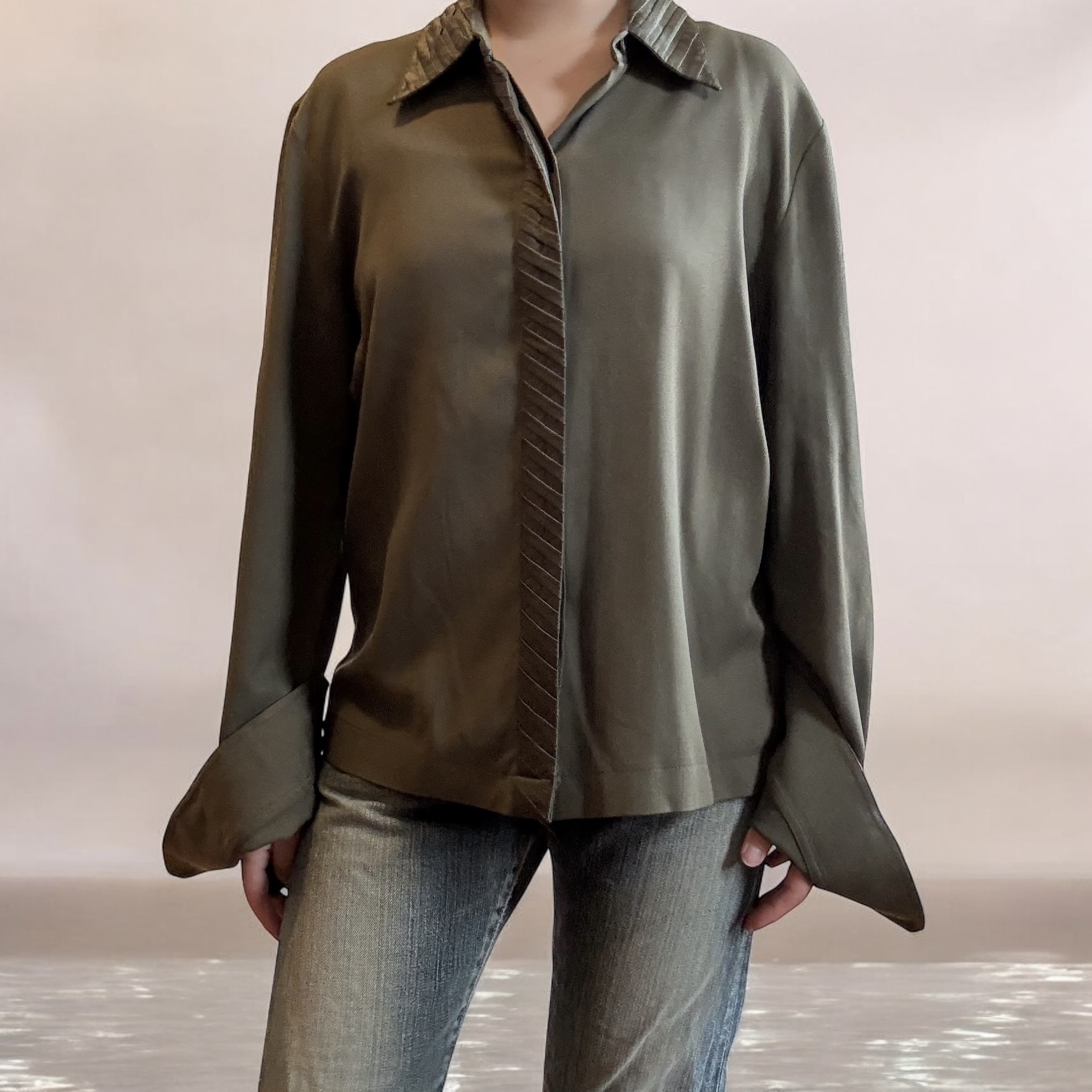 Khaki Green Silk Shirt