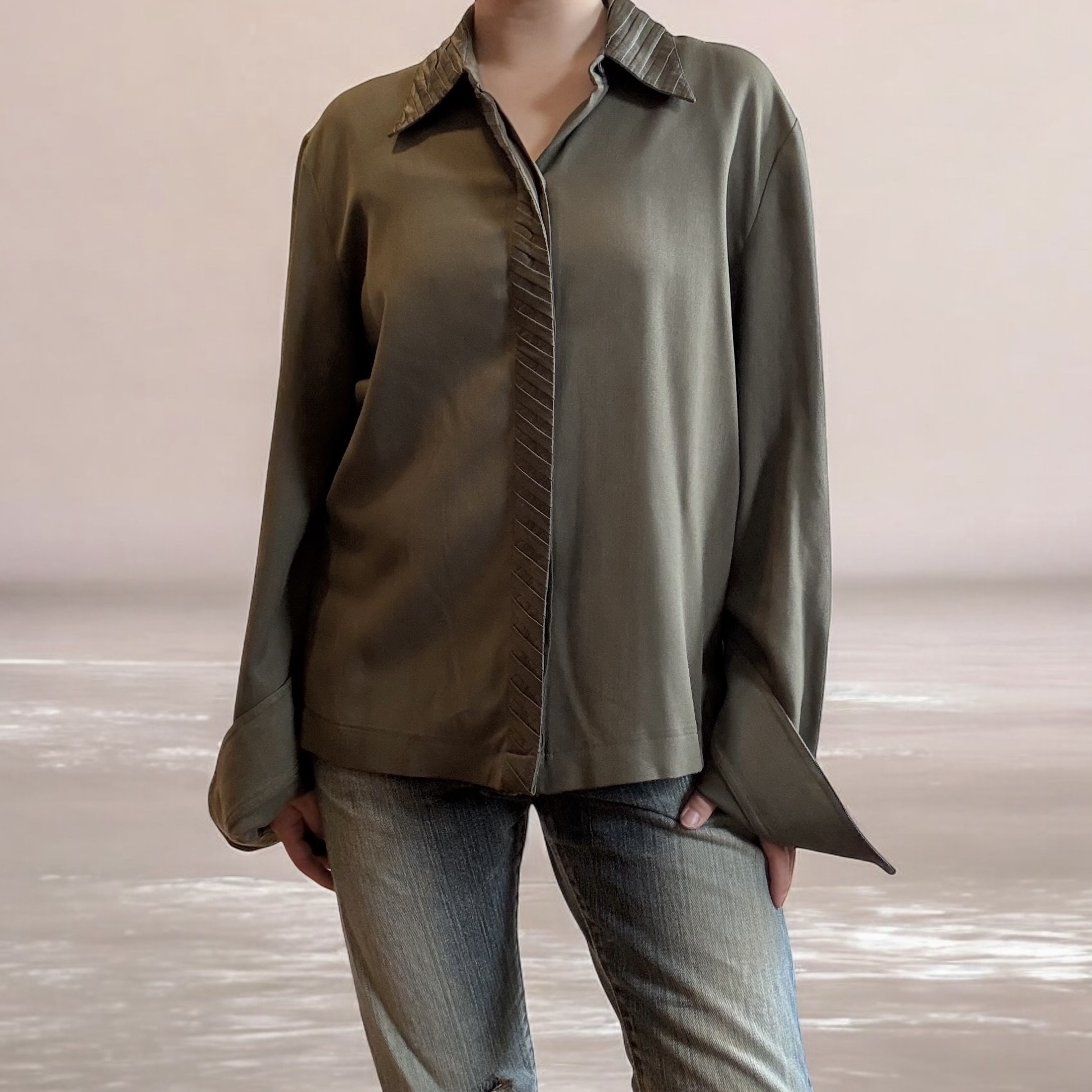 Khaki Green Silk Shirt