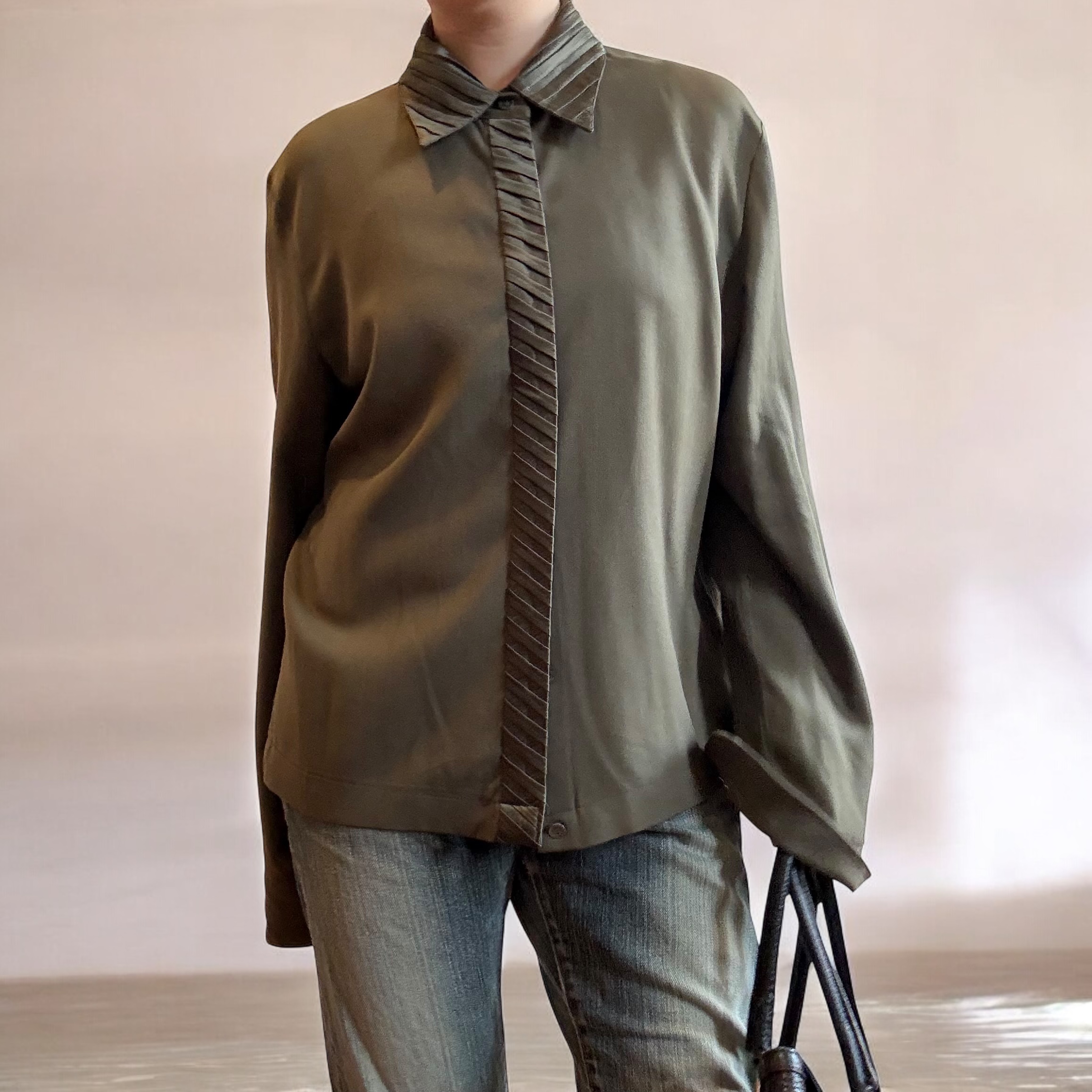 Khaki Green Silk Shirt