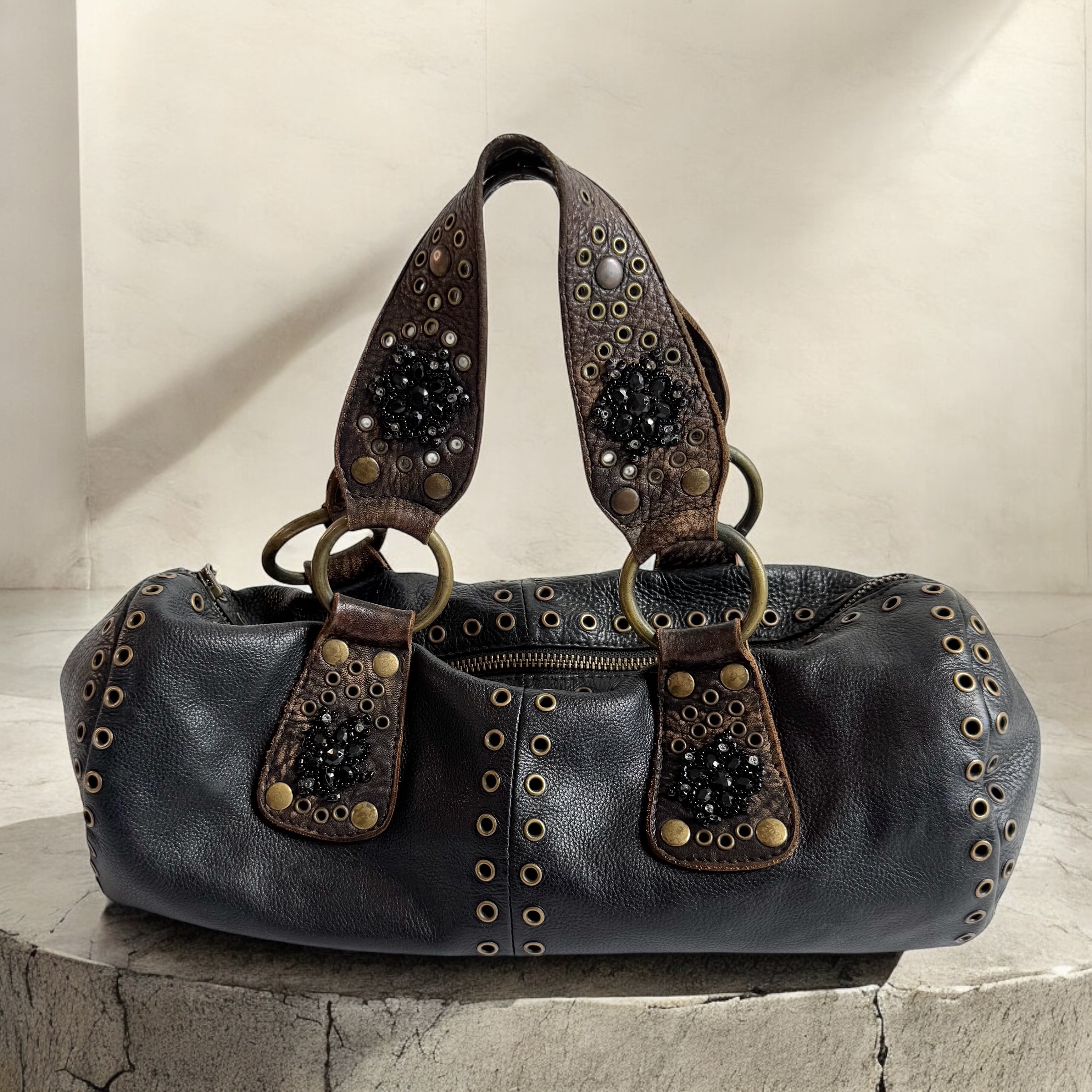 Betsey Johnson Studded Embroidered Mini Bowling Bag