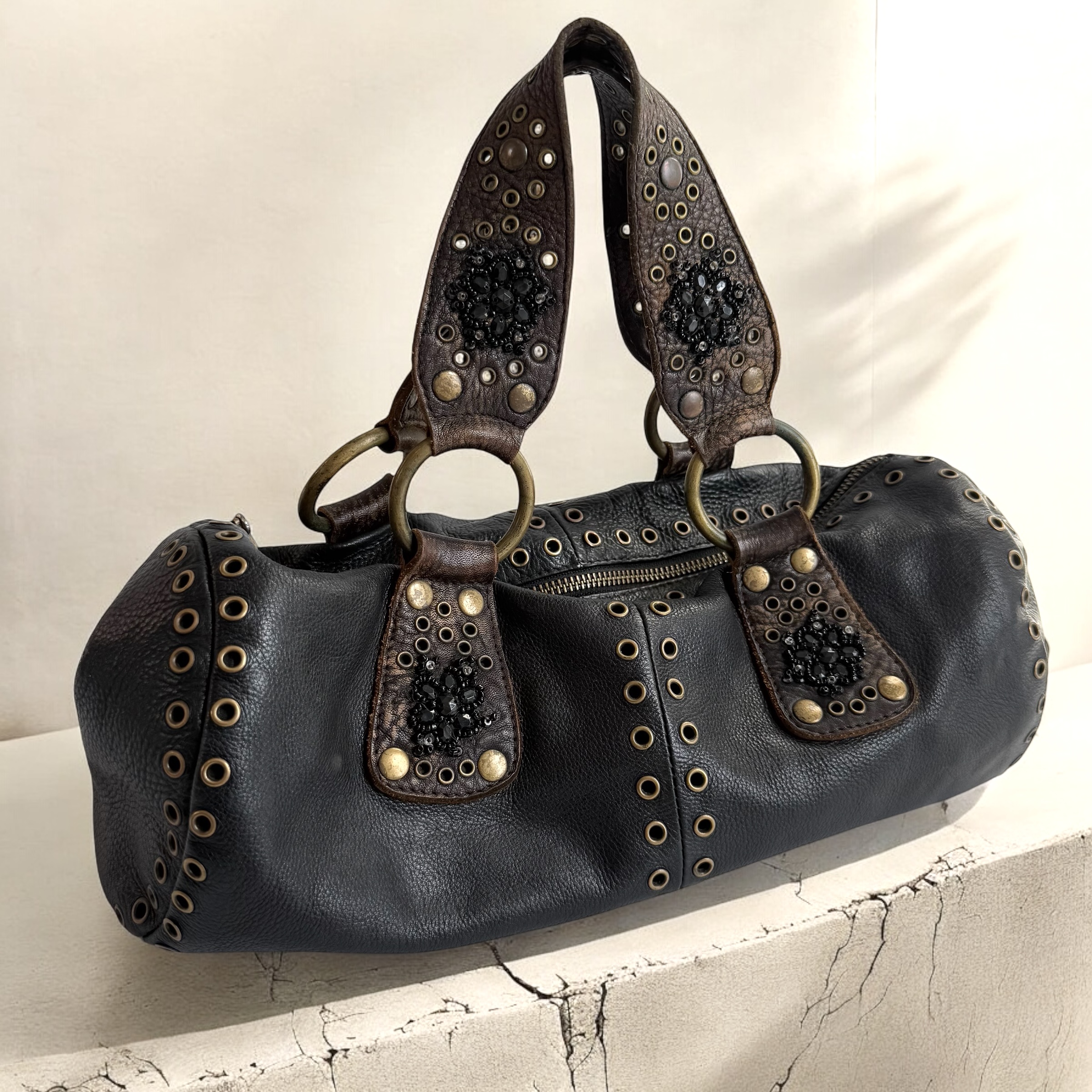 Betsey Johnson Studded Embroidered Mini Bowling Bag