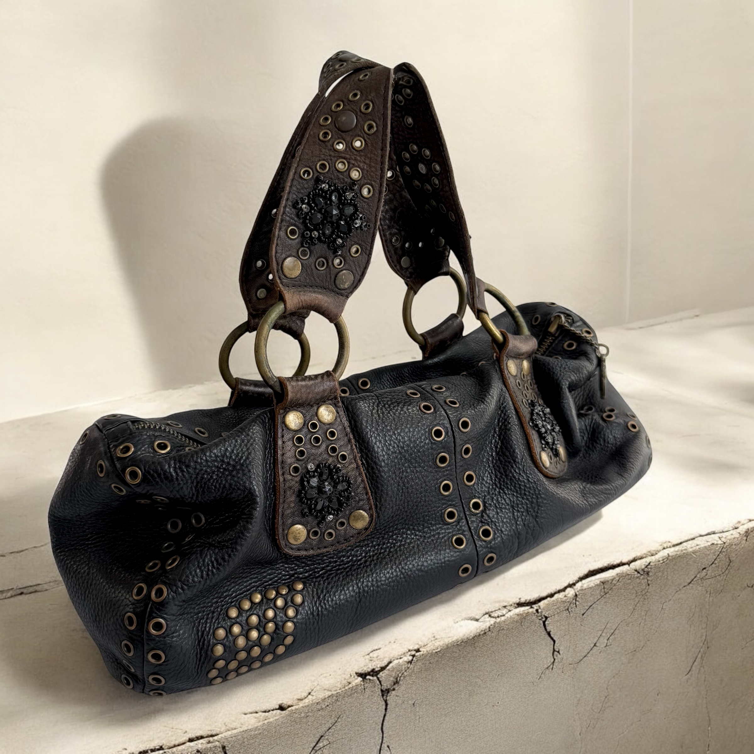 Betsey Johnson Studded Embroidered Mini Bowling Bag