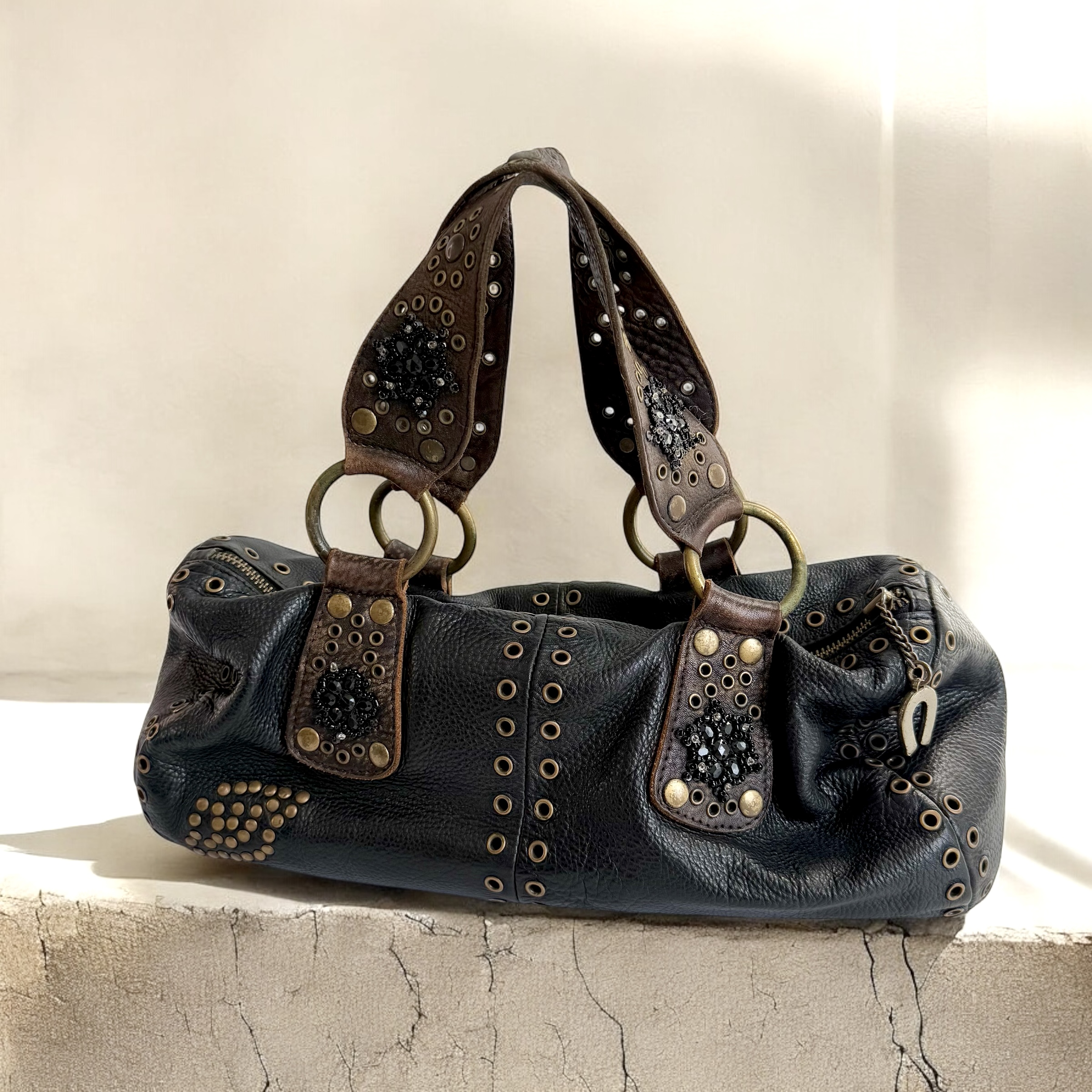 Betsey Johnson Studded Embroidered Mini Bowling Bag