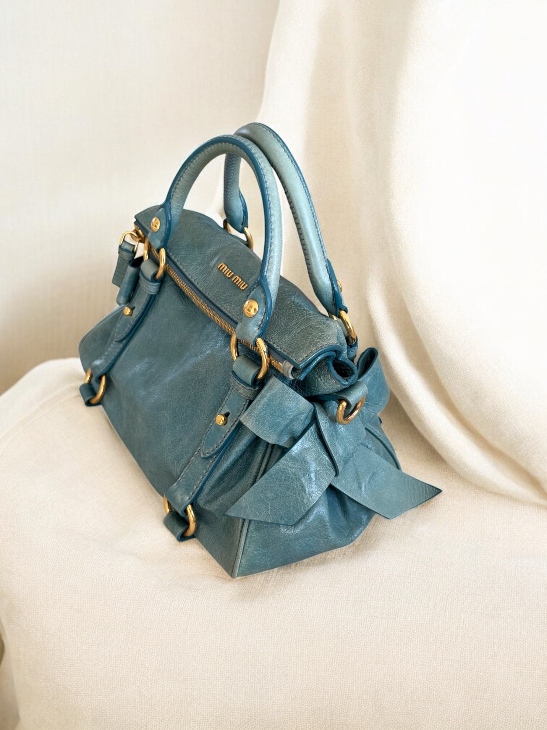 Mini Baby Blue Miu Miu Ribbon Vitello Bag