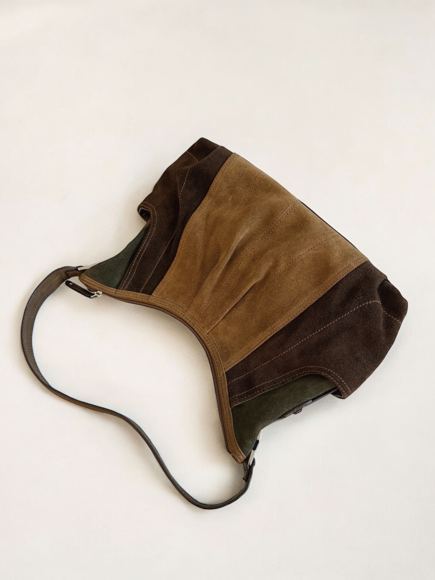 Y2K tri-color brown suede shoulder bag