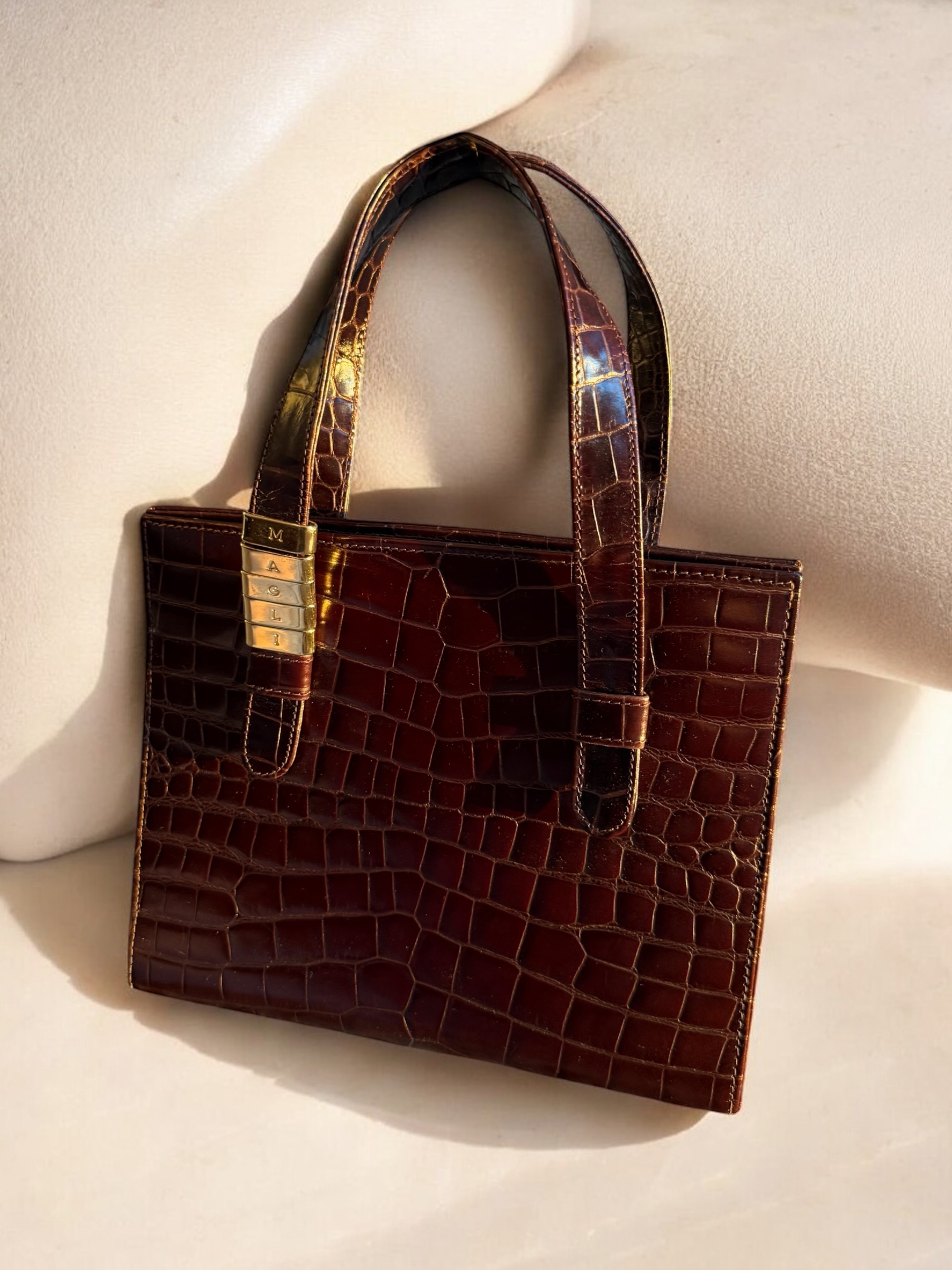 Charmed brown croc Bruno Magli mini tote