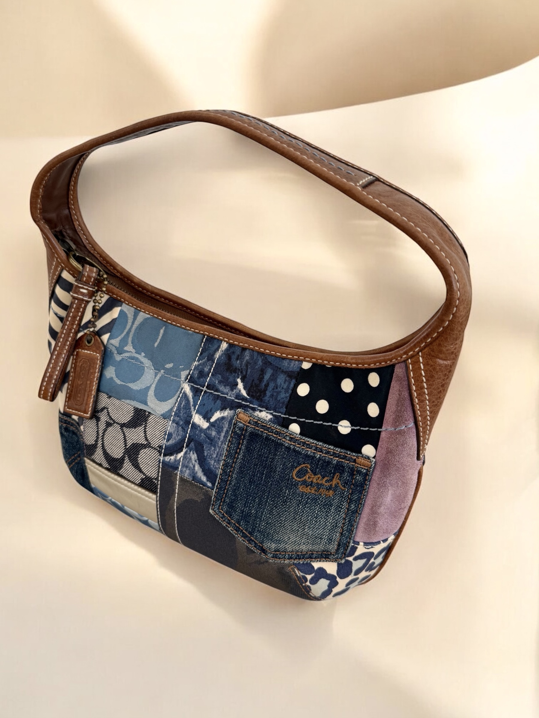 Patchwork denim mini Coach bag