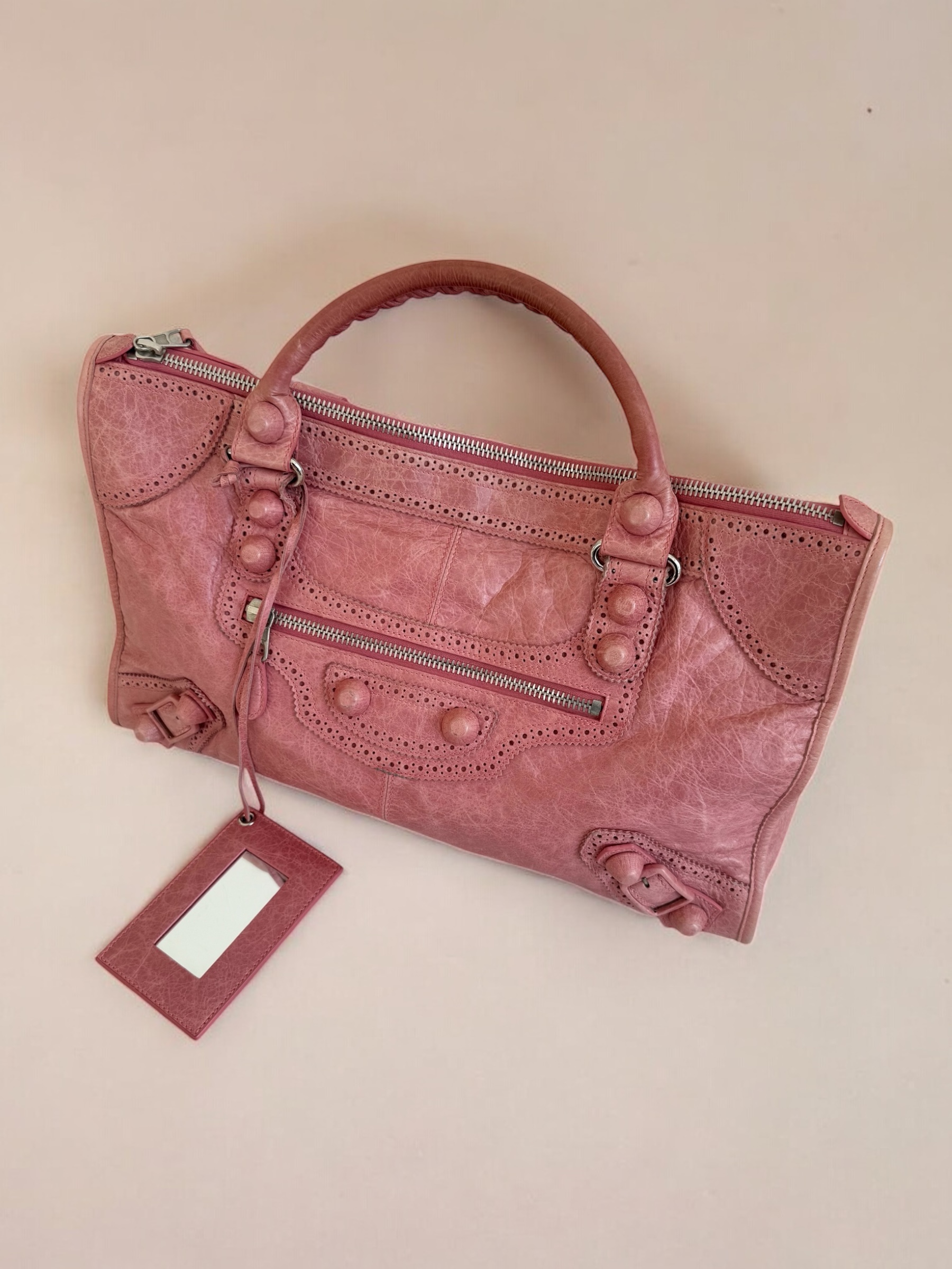 Pink Balenciaga Brogue City Work Bag