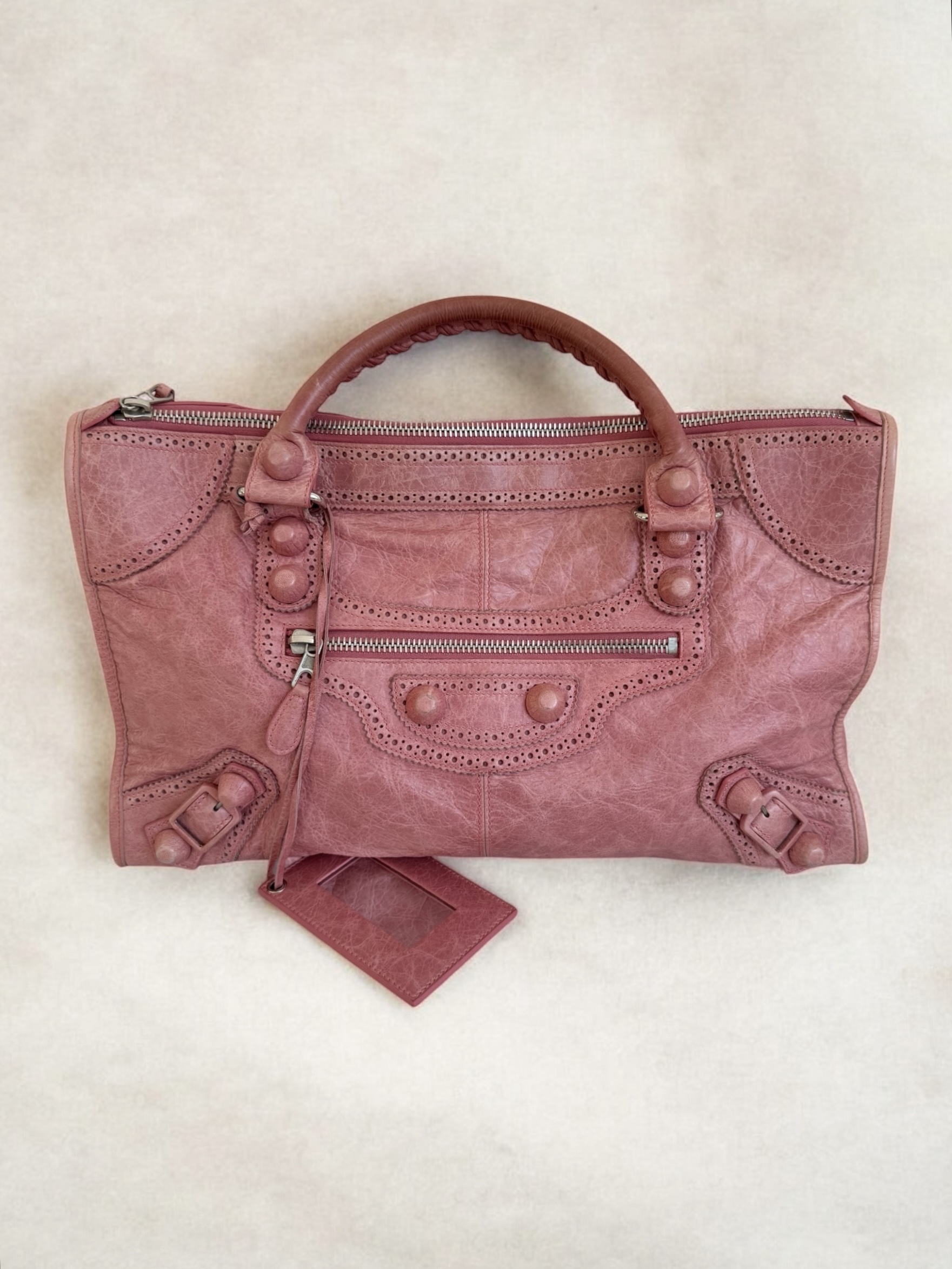 Pink Balenciaga Brogue City Work Bag