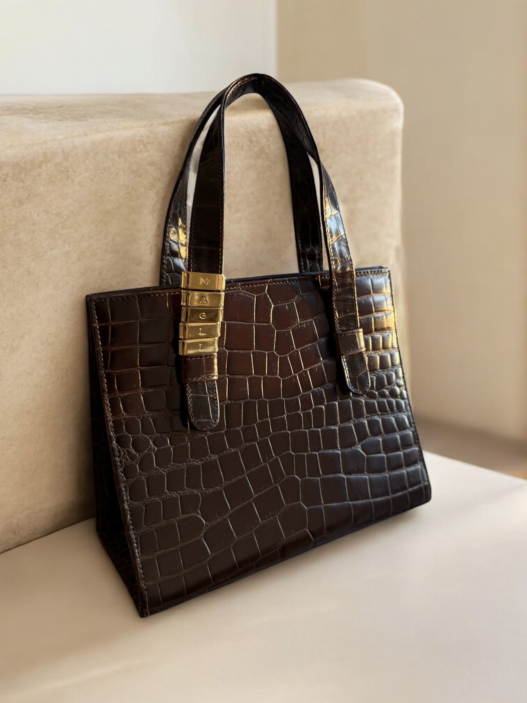 Charmed brown croc Bruno Magli mini tote