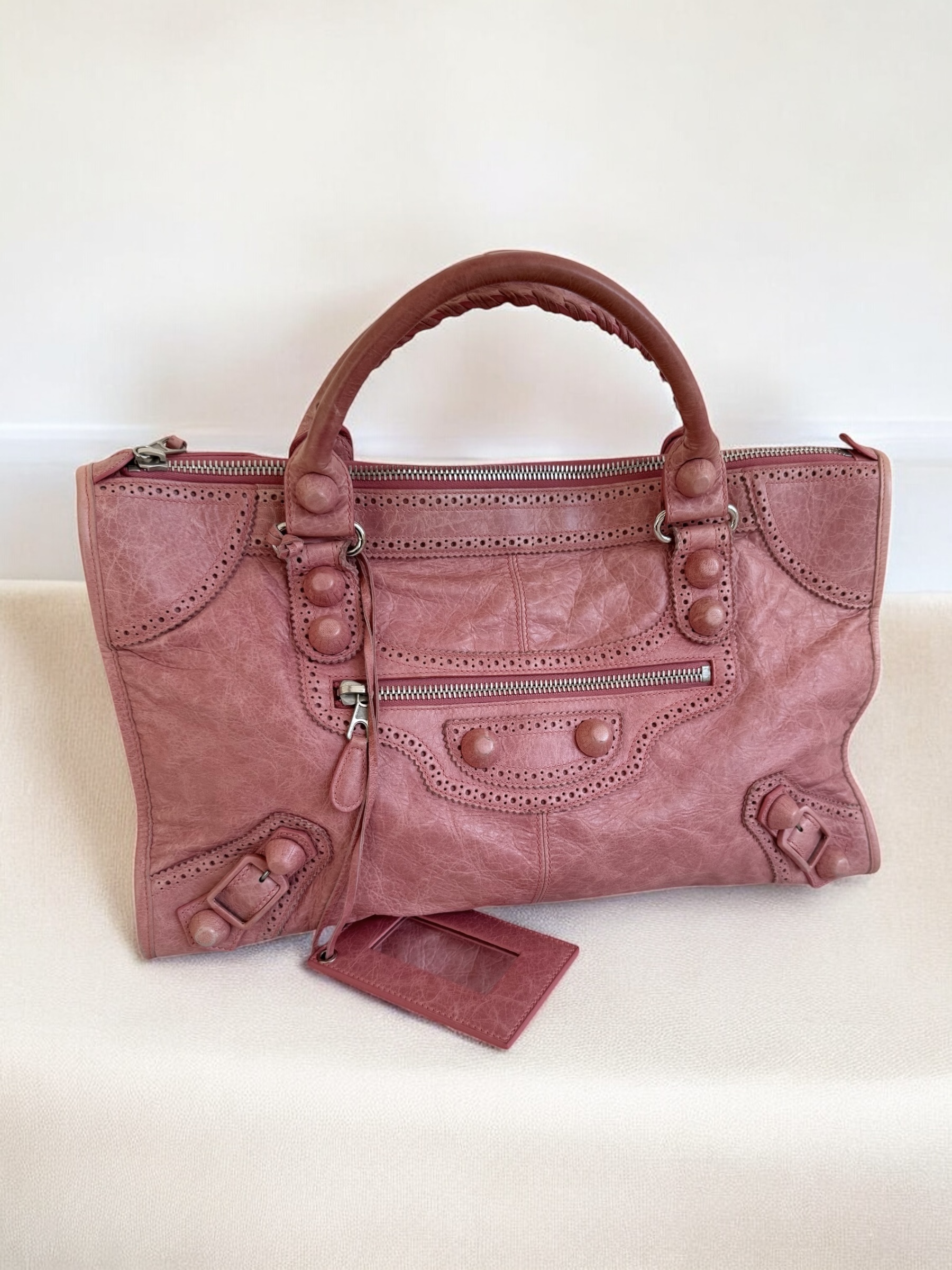 Pink Balenciaga Brogue City Work Bag