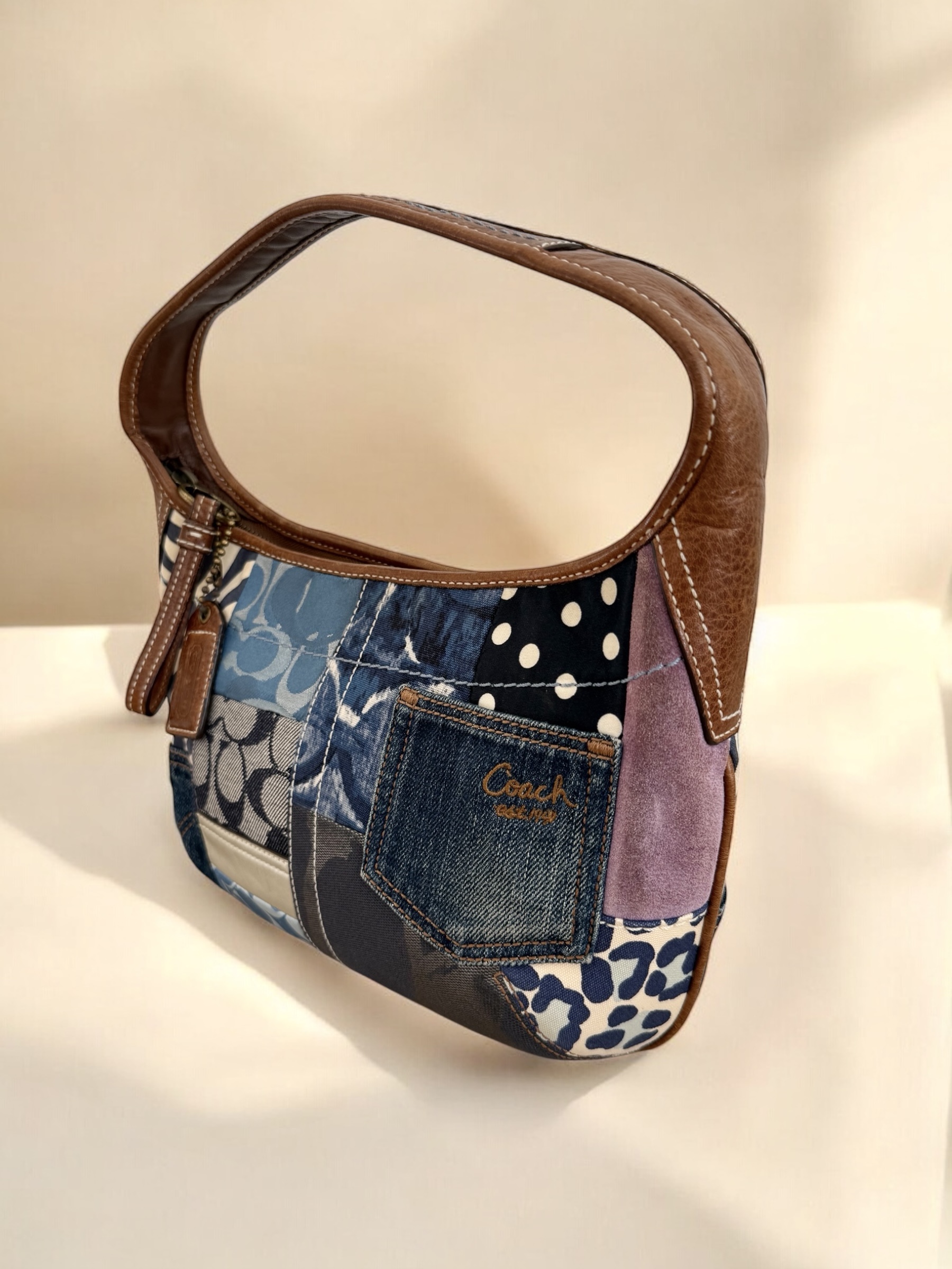 Patchwork denim mini Coach bag