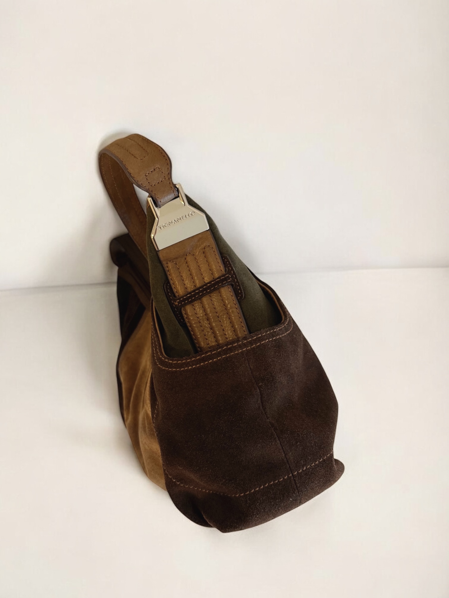 Y2K tri-color brown suede shoulder bag