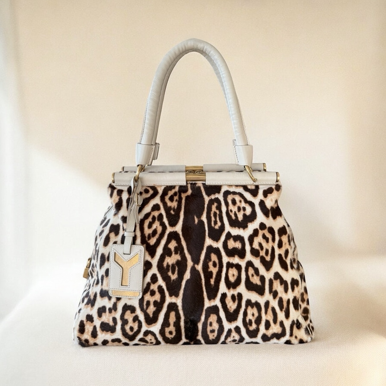 YSL Beige Leopard Calf Hair Majorelle tote bag 