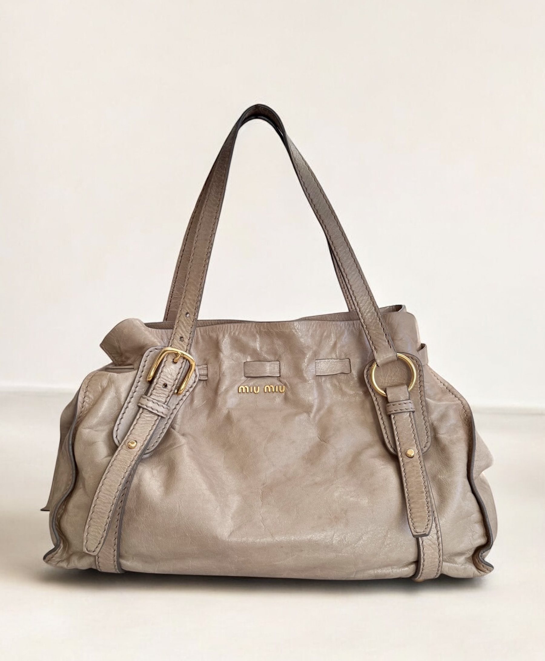 Miu Miu Vitello Lux Bow Shoulder Tote Bag