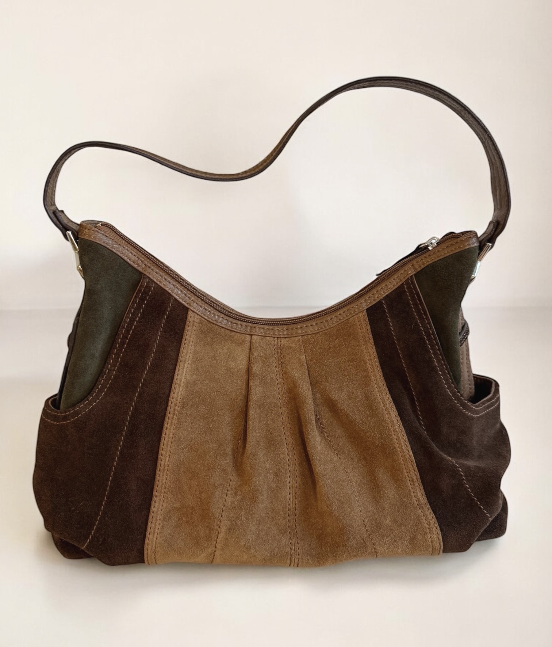 Y2K tri-color brown suede shoulder bag